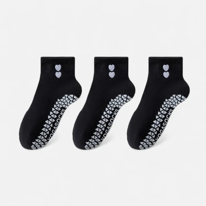 Anna-Kaci Women's Grip Ankle Socks 3-Pack with Heart Embroidery and Anti-Slip Soles for Yoga and Indoor Use sold by Anna-Kaci