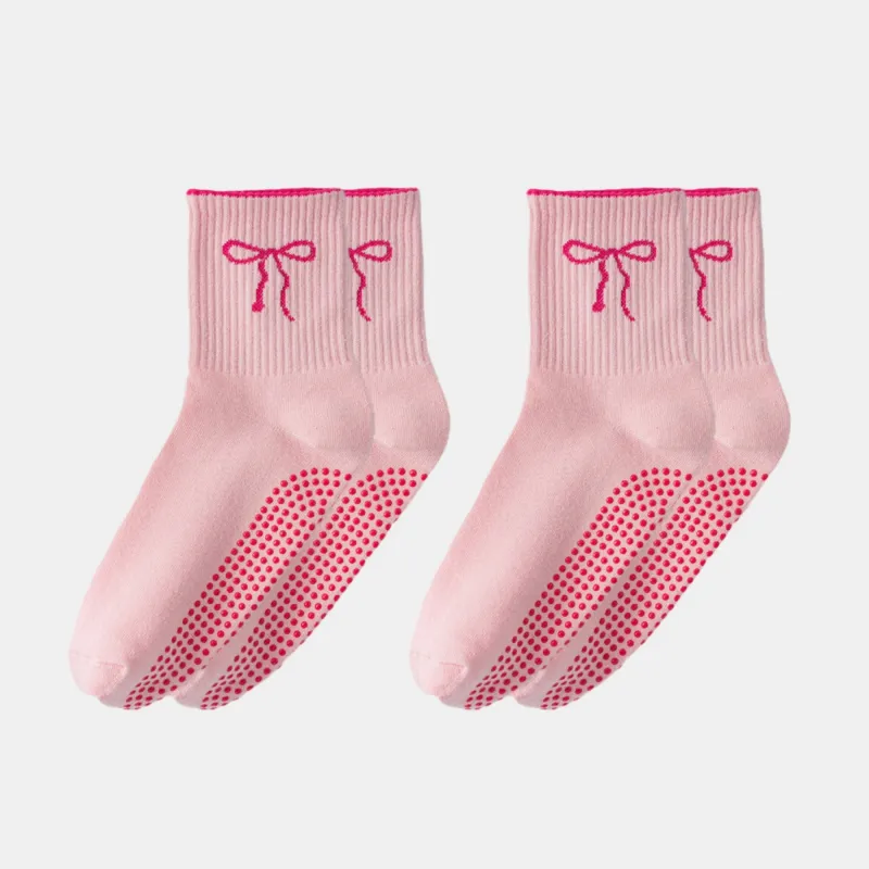 Anna-Kaci Women's 2-Pack Non-Slip Grip Socks with Bow Embroidery and Anti-Skid Dot Soles sold by Anna-Kaci
