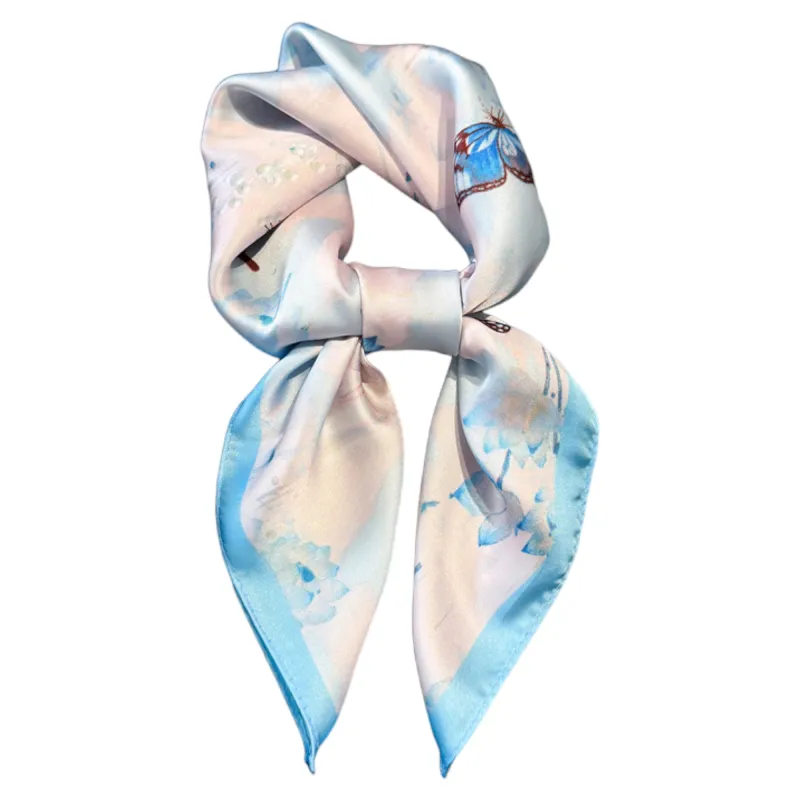 Anna-Kaci Women's Satin Square Scarf with Butterfly and Floral Print Lightweight Silky Neck Head or Bag Accessory sold by Anna-Kaci