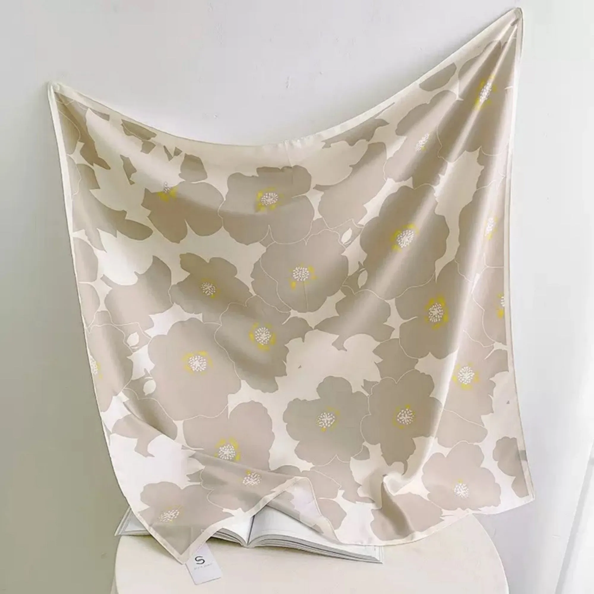 Anna-Kaci Women's Square Floral Print Satin Scarf with Bold Leaf Pattern and Smooth Silky Finish sold by Anna-Kaci product image thumbnail 5