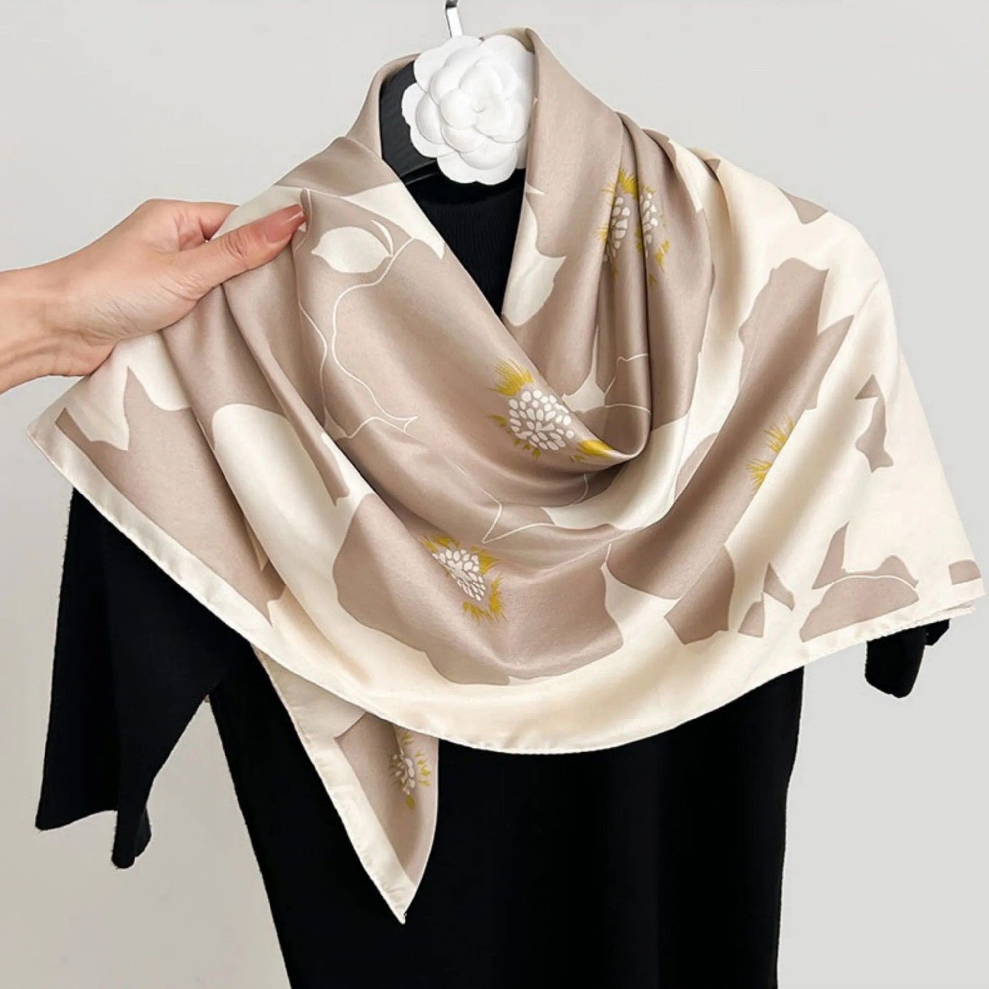 Anna-Kaci Women's Square Floral Print Satin Scarf with Bold Leaf Pattern and Smooth Silky Finish sold by Anna-Kaci product image thumbnail 4