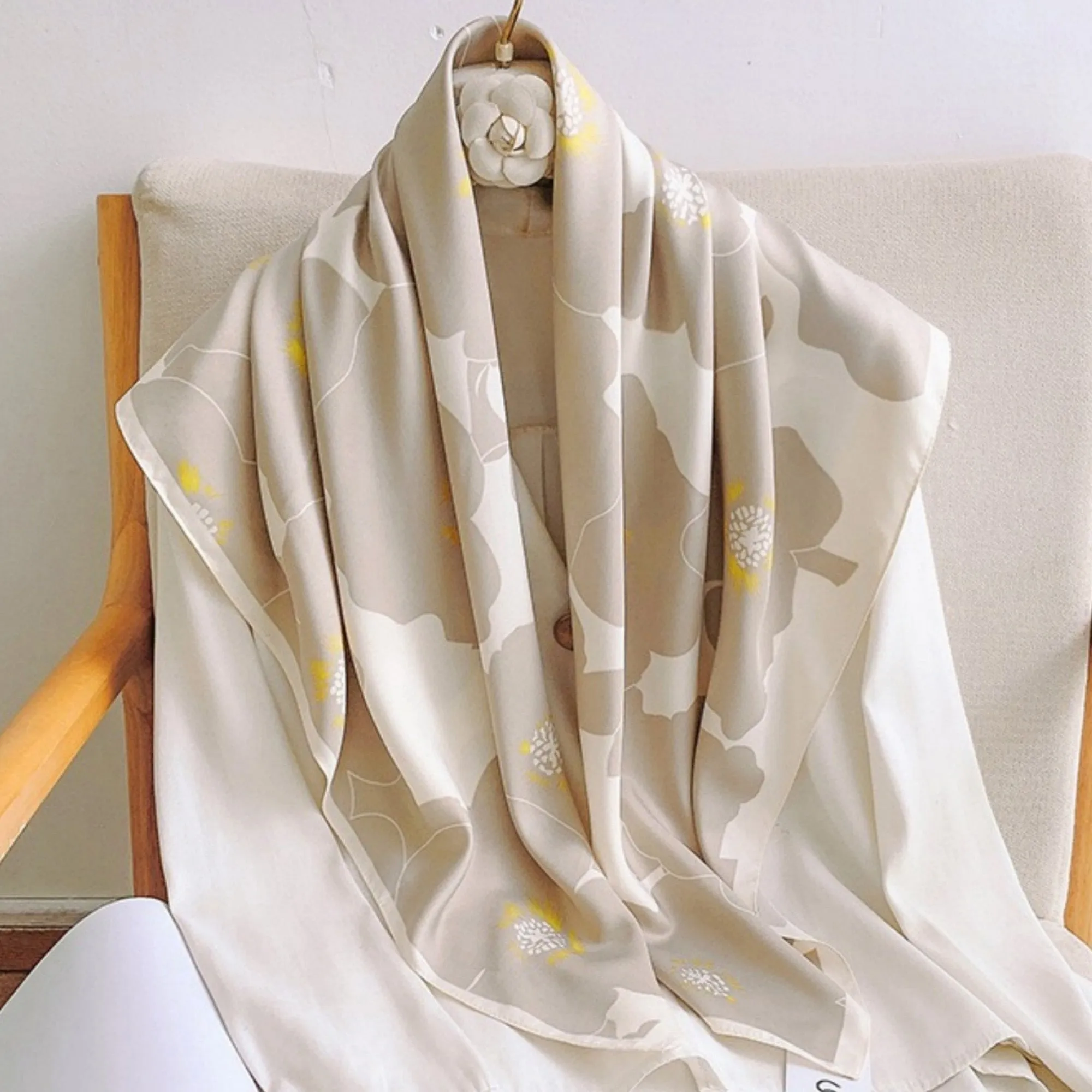 Anna-Kaci Women's Square Floral Print Satin Scarf with Bold Leaf Pattern and Smooth Silky Finish sold by Anna-Kaci product image thumbnail 2