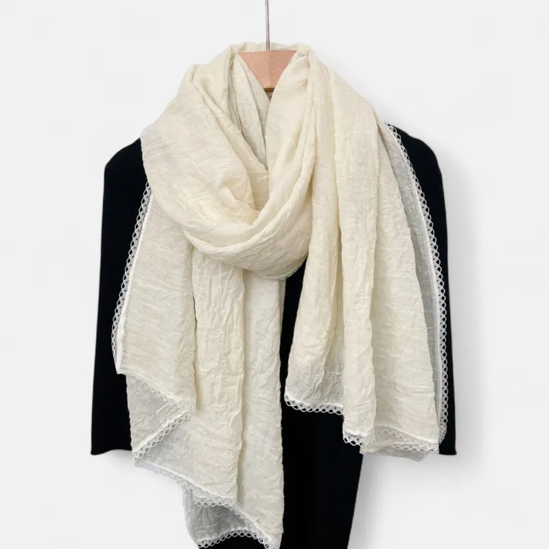 Anna-Kaci Women's Lightweight Crinkled Wrap Scarf with Delicate Lace Trim Edges sold by Anna-Kaci