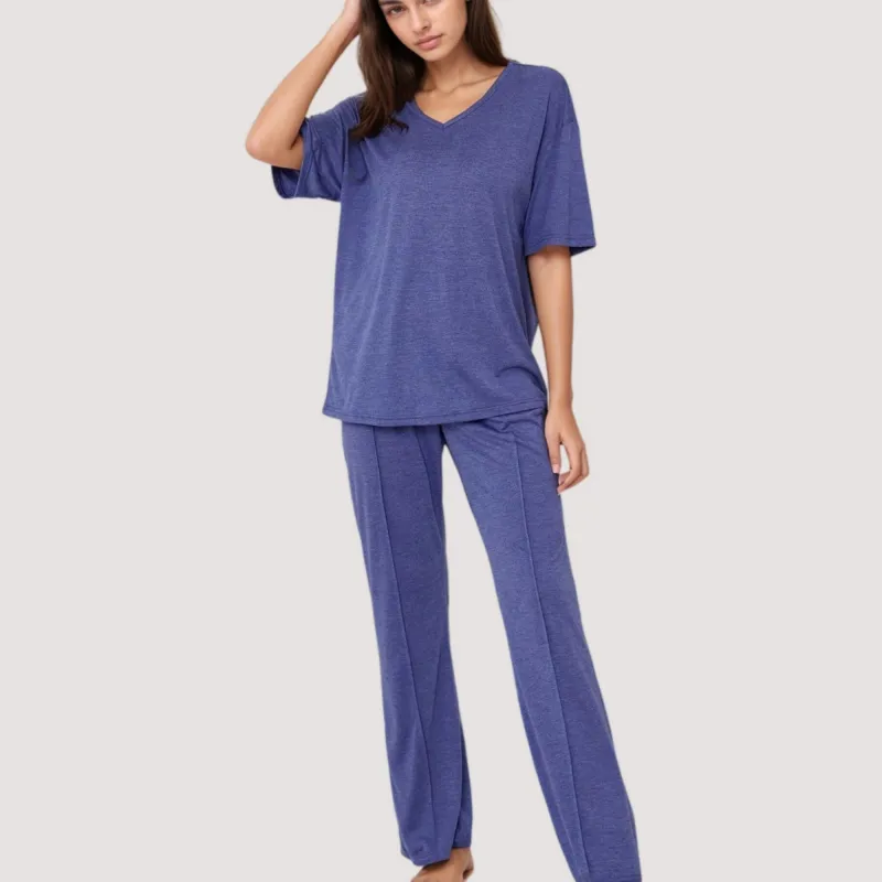 Anna-Kaci Lounge Women's Relaxed Fit Lounge Set with V-Neck Short Sleeve Top and Full-Length Pants sold by Anna-Kaci