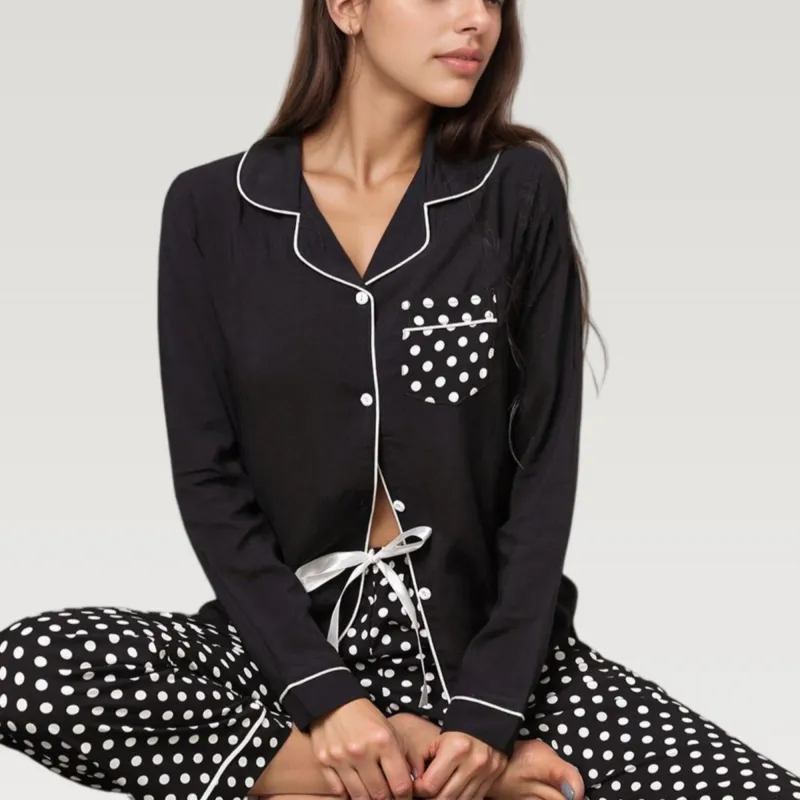 Anna-Kaci Lounge Women's Polka Dot Pajama Set with Long Sleeve Button Top and Elastic Waist Pants sold by Anna-Kaci