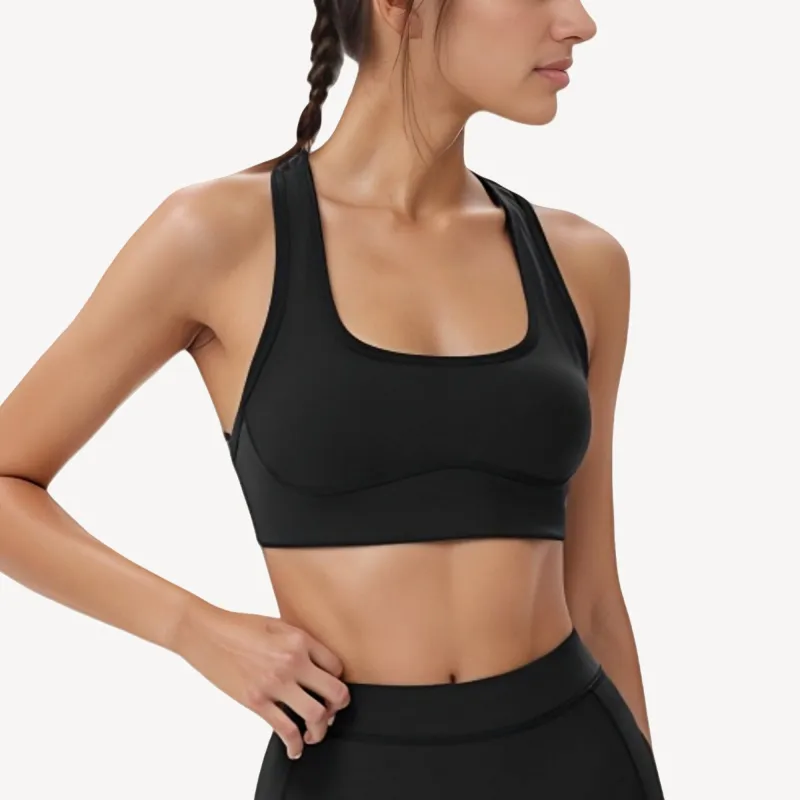 Anna-Kaci Active Women's Scoop Neck Racerback Sports Bra with Wide Straps and Seamless Underbust Design made by Anna-Kaci