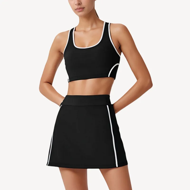 Anna-Kaci Active Women's Two-Piece Activewear Set with Contrast Trim Sports Bra Tank and High Waist Skirt sold by Anna-Kaci