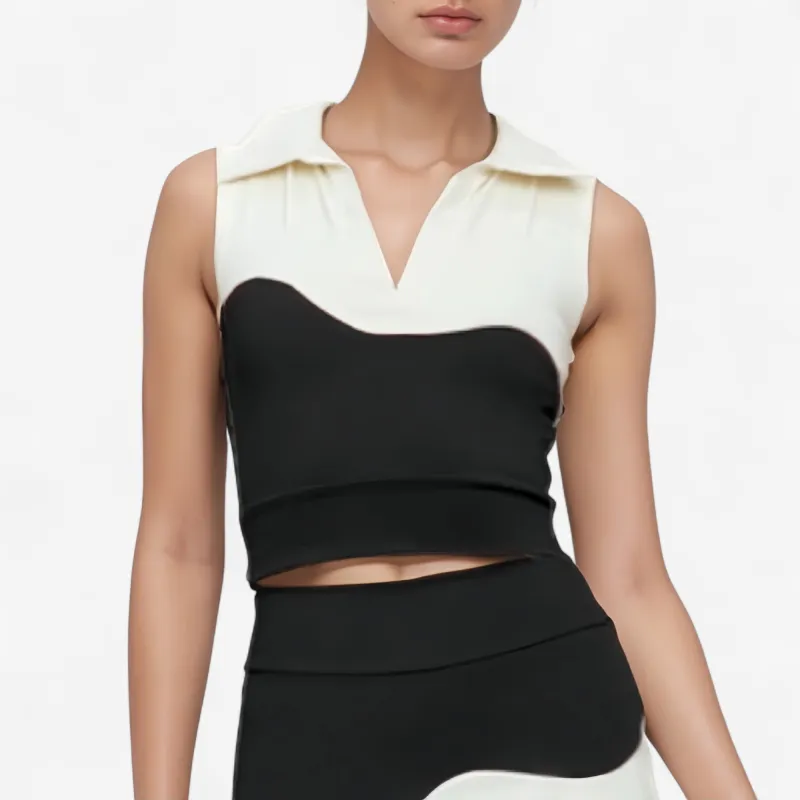 Anna-Kaci Active Women's Sleeveless Colorblock Cropped Top with Collared Neckline and Sculpted Contrast Design sold by Anna-Kaci