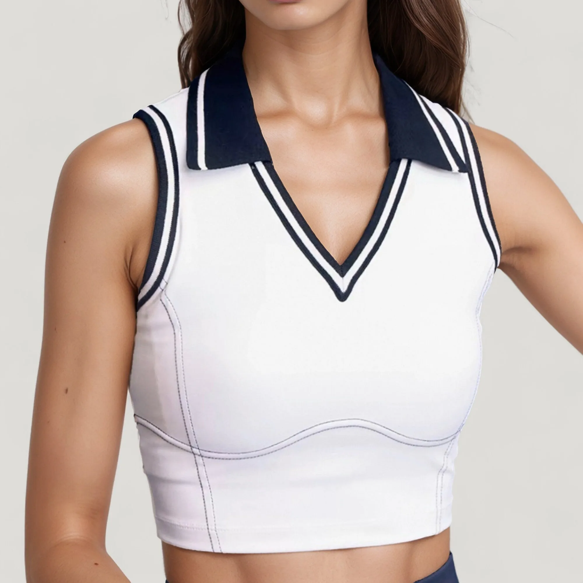 Anna-Kaci Active Women's Sleeveless Cropped Tennis Top with Contrast Collar and V-Neckline sold by Anna-Kaci product image thumbnail 4