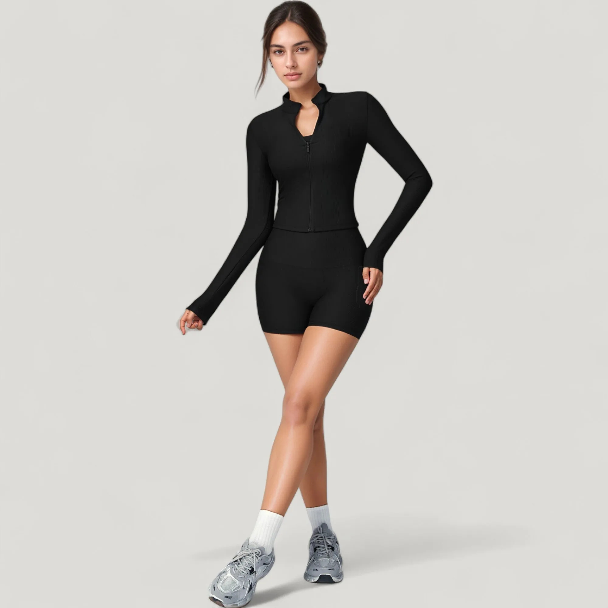 Anna-Kaci Active Women's Long Sleeve Ribbed Zip-Up Athletic Jacket with High Neckline sold by Anna-Kaci product image thumbnail 3