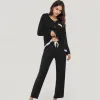 Anna-Kaci Lounge Women's Lace Trim Button Down Long Sleeve Top and Lounge Pants Two Piece Pajama Set sold by Anna-Kaci