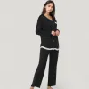 Anna-Kaci Lounge Women's Lace Trim Button Down Long Sleeve Top and Lounge Pants Two Piece Pajama Set sold by Anna-Kaci