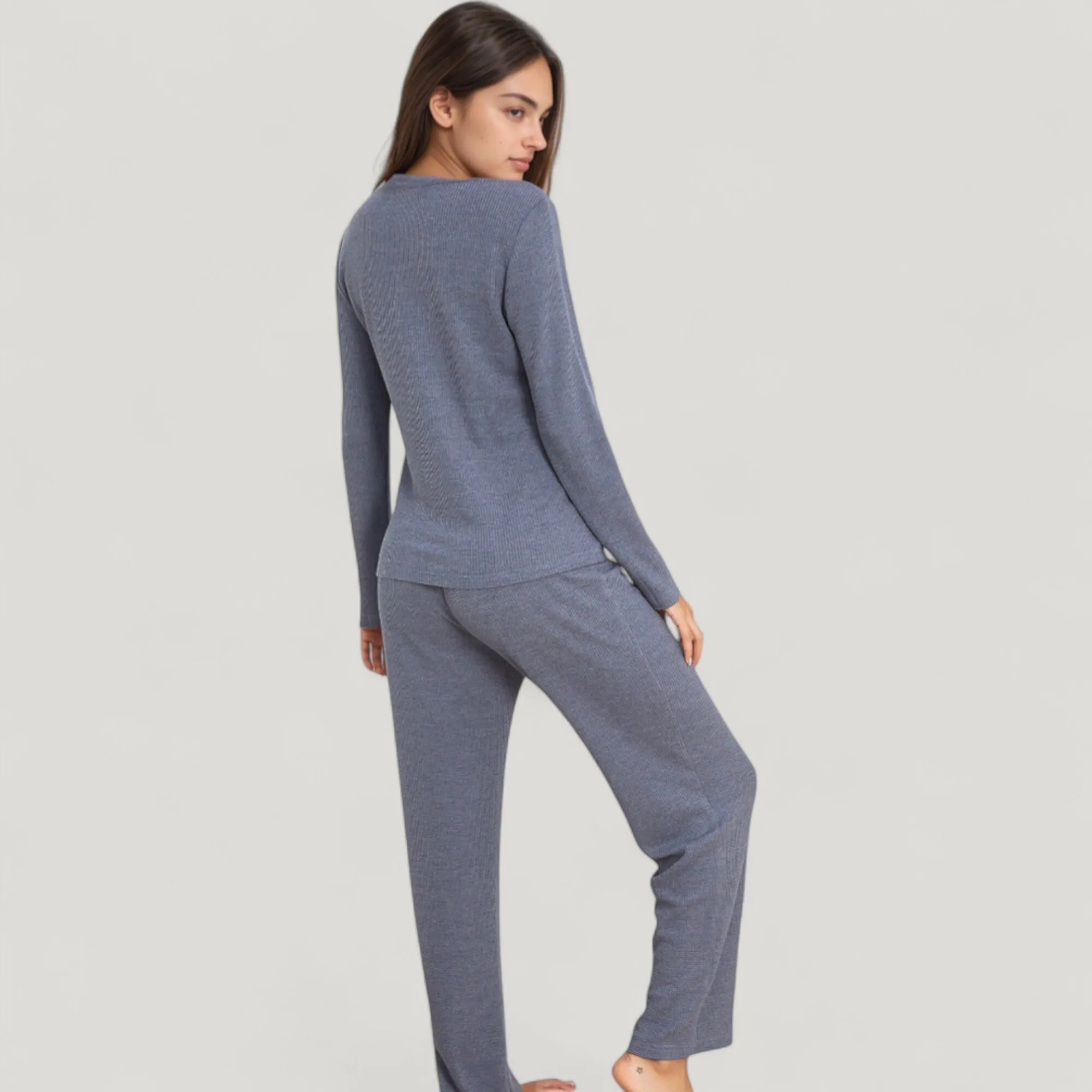 Anna-Kaci Lounge Women's V-Neck Long Sleeve Knit Top and Drawstring Waist Lounge Pants Two Piece Set sold by Anna-Kaci product image thumbnail 4