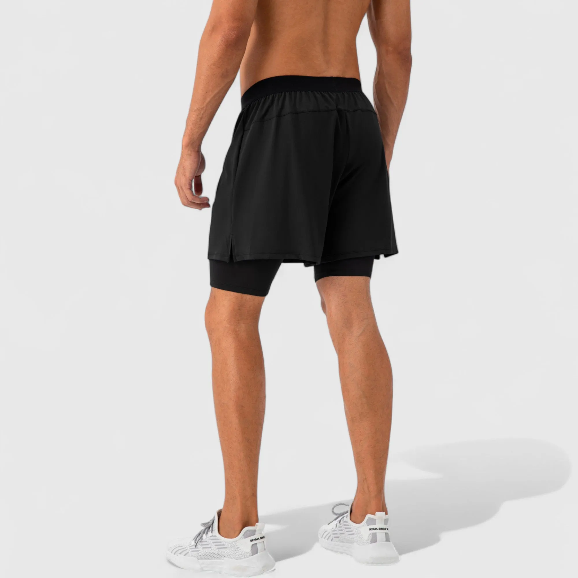 Men's 2-in-1 Training Shorts with Inner Compression Layer and Elastic Waistband sold by Anna-Kaci product image thumbnail 4