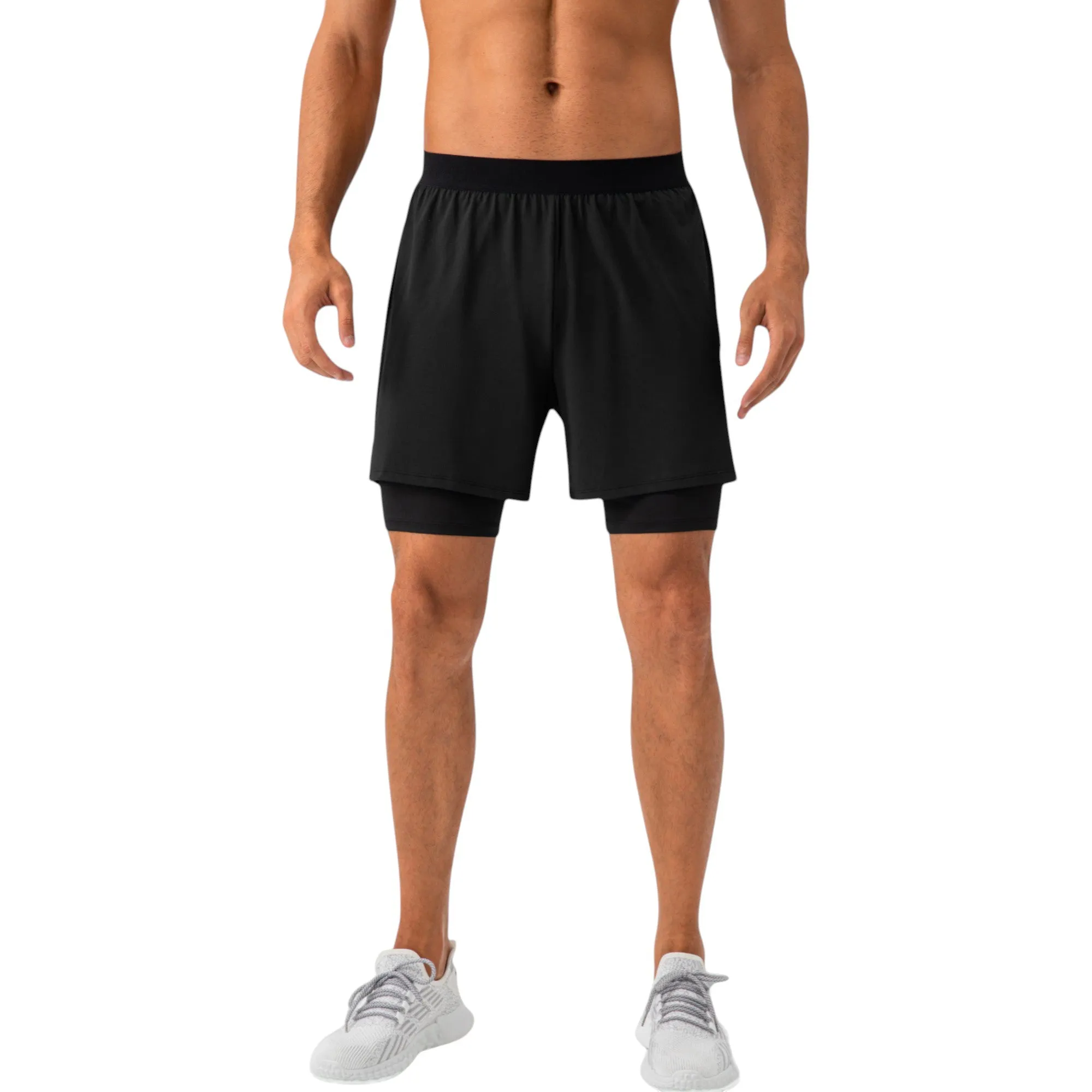 Men's 2-in-1 Training Shorts with Inner Compression Layer and Elastic Waistband sold by Anna-Kaci