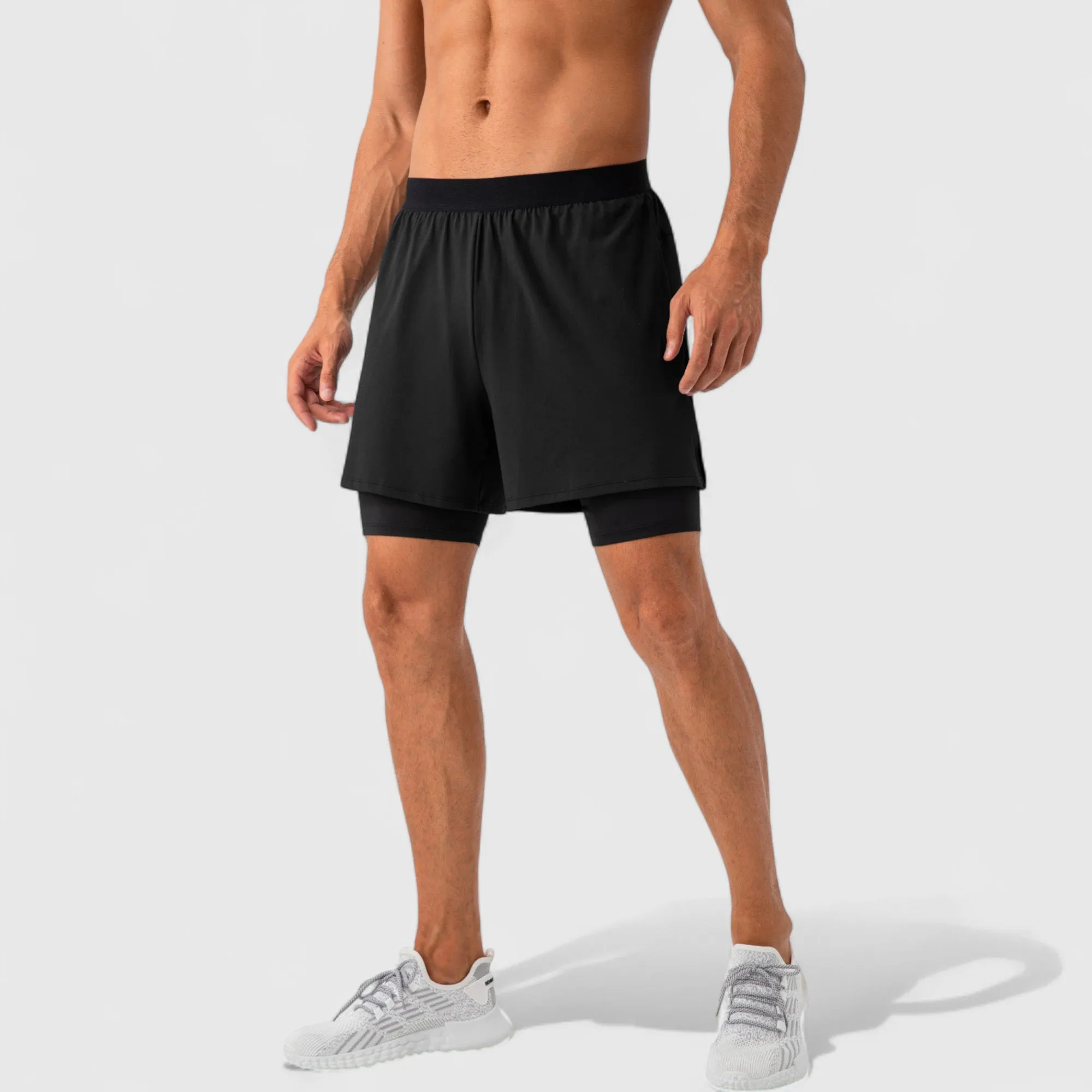 Men's 2-in-1 Training Shorts with Inner Compression Layer and Elastic Waistband sold by Anna-Kaci product image thumbnail 3