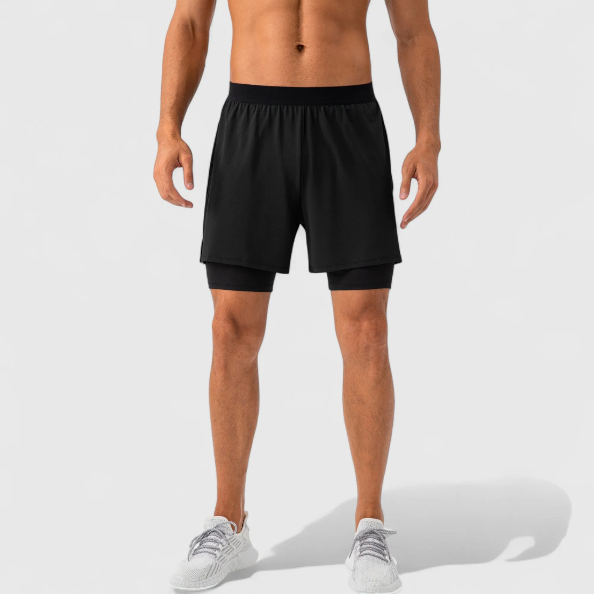 Men's 2-in-1 Training Shorts with Inner Compression Layer and Elastic Waistband sold by Anna-Kaci product image thumbnail 2