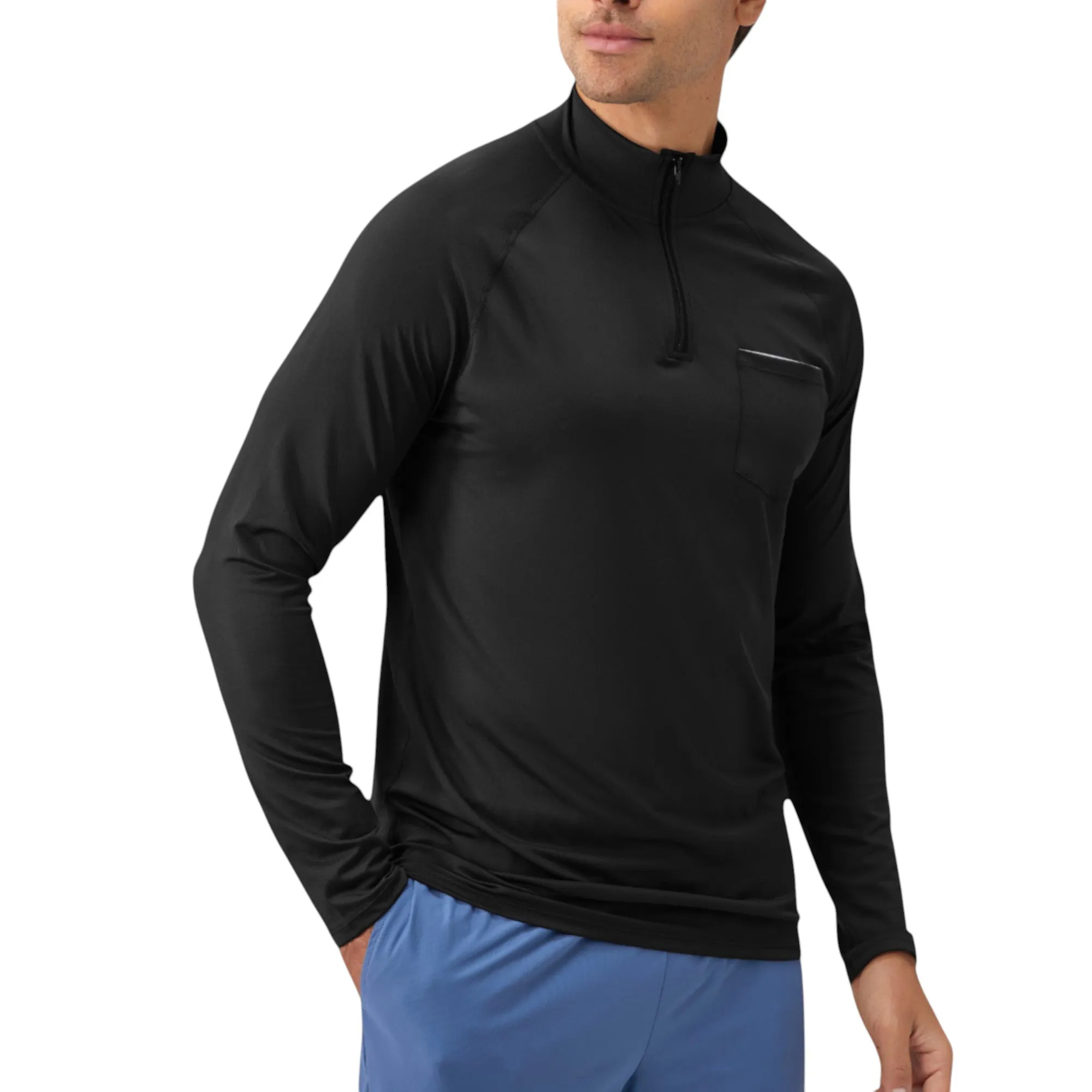 Anna-Kaci Active Men's Long Sleeve Quarter-Zip Pullover with Reflective Chest Detail and Slim Fit Design sold by Anna-Kaci