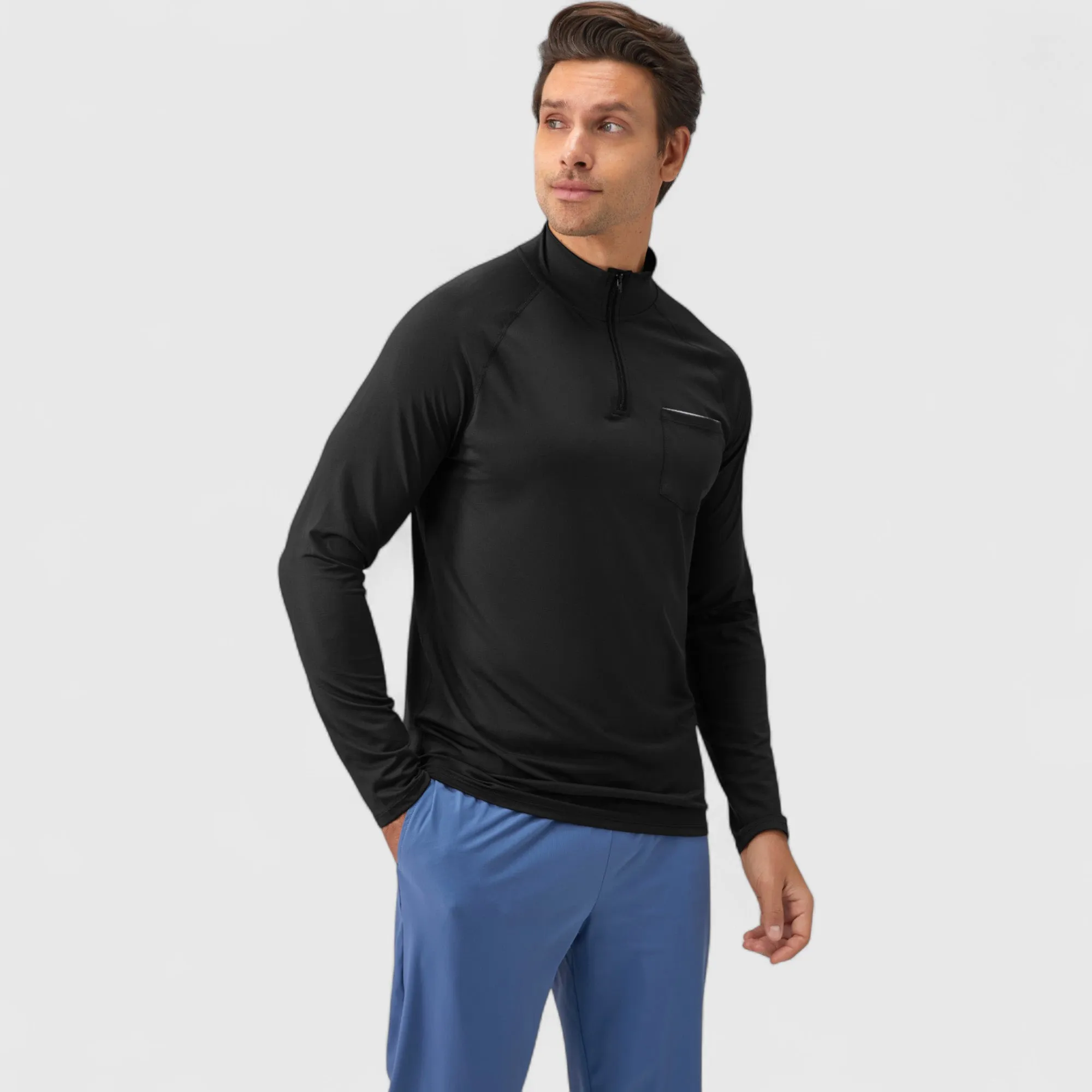 Anna-Kaci Active Men's Long Sleeve Quarter-Zip Pullover with Reflective Chest Detail and Slim Fit Design sold by Anna-Kaci product image thumbnail 2