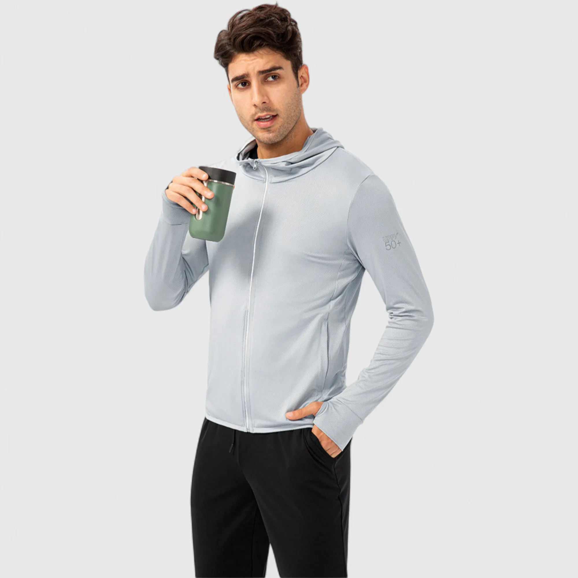 Anna-Kaci Active Men's Lightweight Zip-Up Hooded Jacket with Thumbholes and UPF 50+ Protection sold by Anna-Kaci product image thumbnail 2