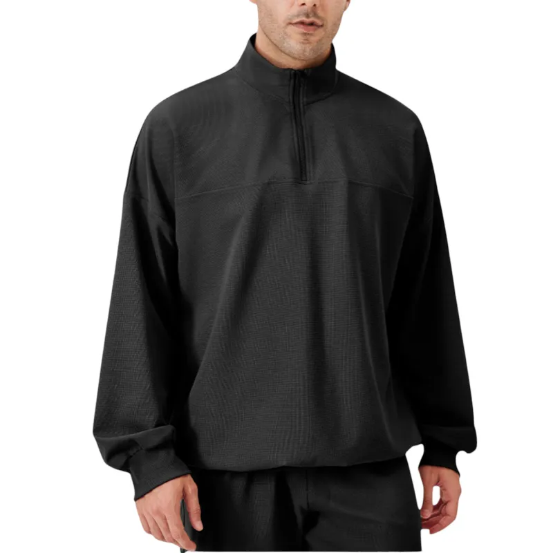 Anna-Kaci Active Men's Oversized Quarter Zip Pullover with Drop Shoulders and Ribbed Cuffs for Relaxed Casual Styling sold by Anna-Kaci