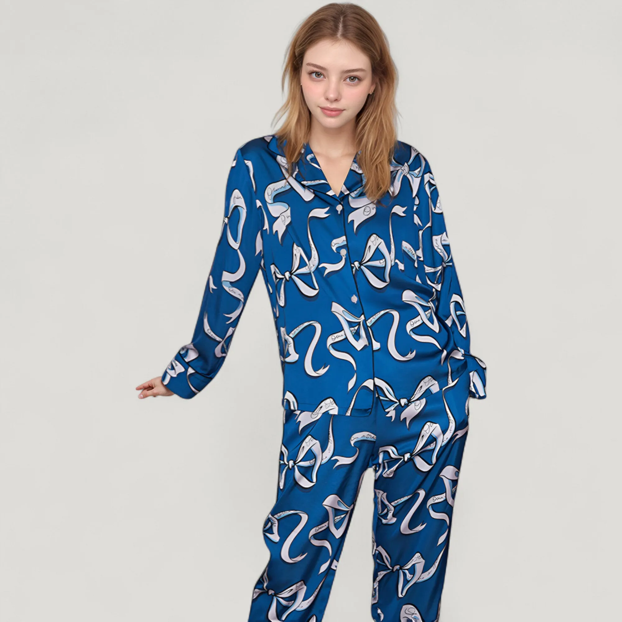 Anna-Kaci Lounge Women's Eel Print Pajama Set with Button Down Long Sleeve Top and Relaxed Fit Wide Leg Woven Pants sold by Anna-Kaci product image thumbnail 2