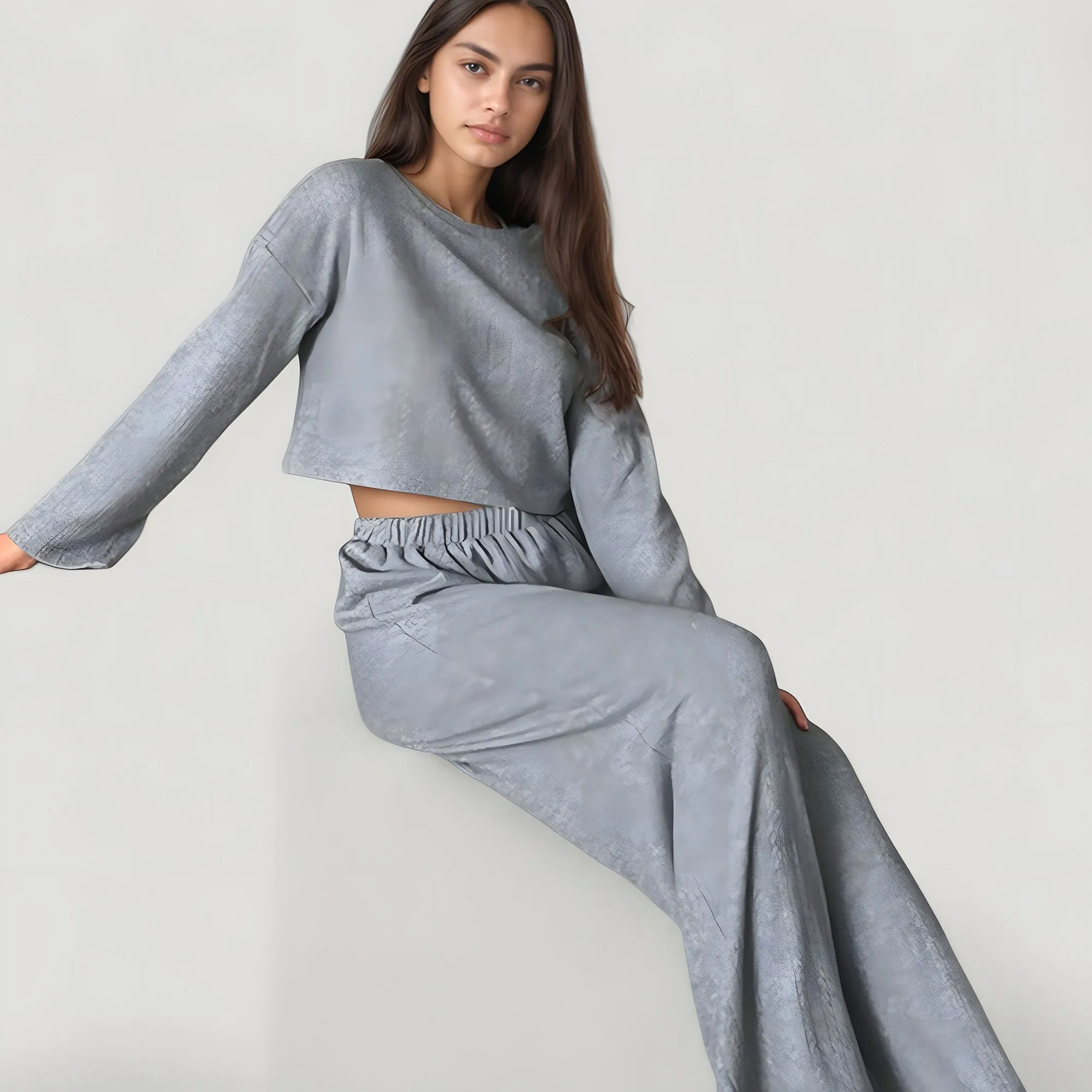 Anna-Kaci Lounge Women's Ribbed Knit Long Sleeve Crop Top and Wide Leg Lounge Pants Two-Piece Pajama Set sold by Anna-Kaci product image thumbnail 3
