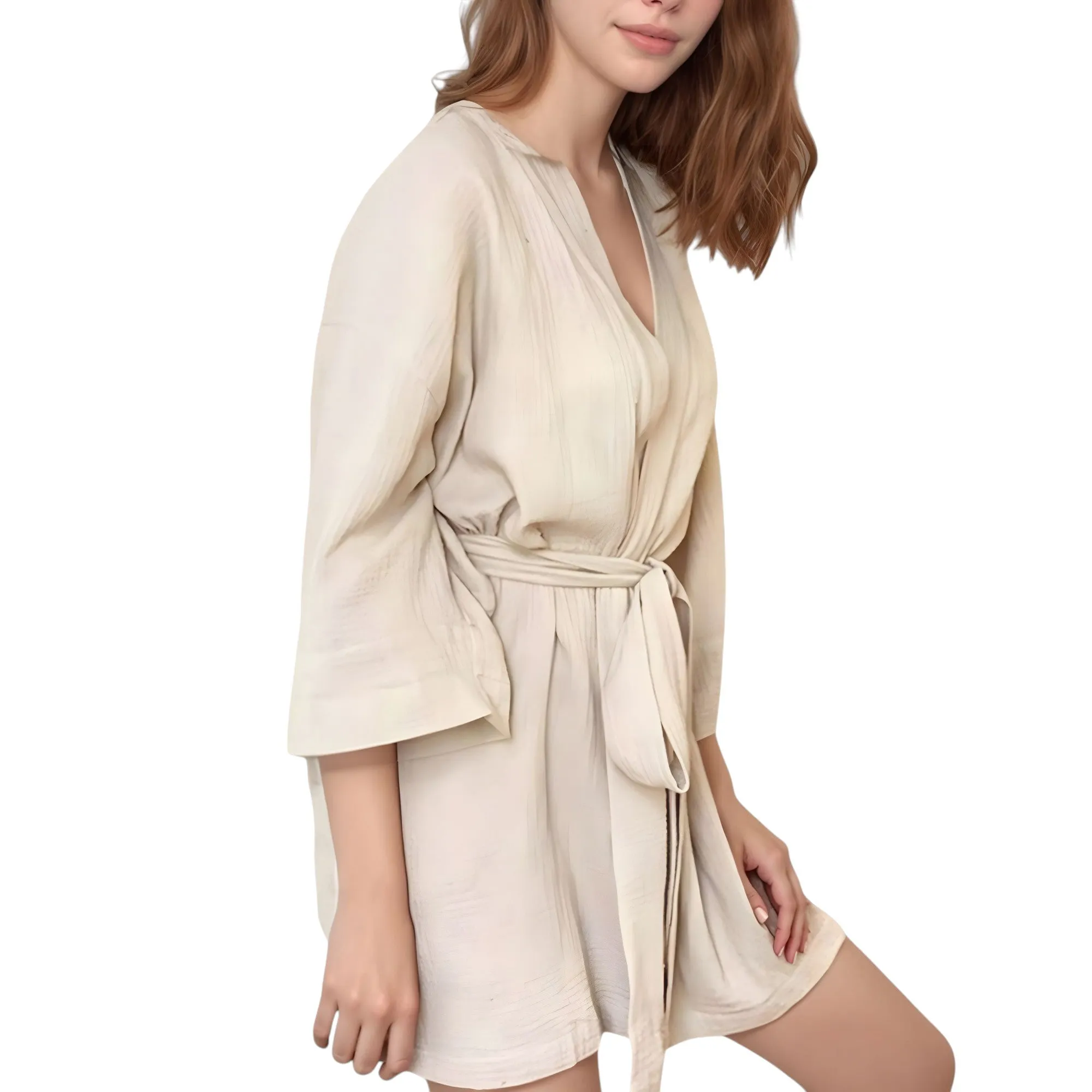 Anna-Kaci Lounge Women's Woven Textured Bath Robe with Waist Tie and Wide Sleeves sold by Anna-Kaci