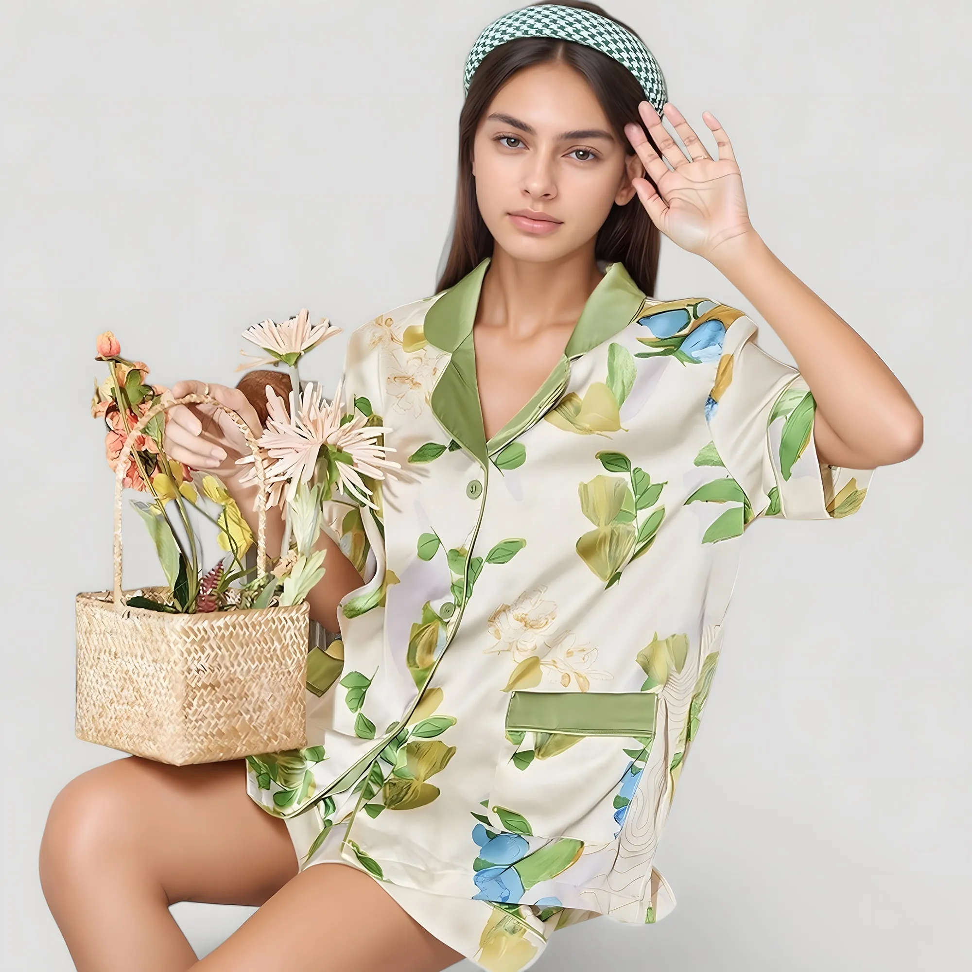 Anna-Kaci Lounge Women's Floral Print Pajama Set with Button-Up Short Sleeve Top and Matching Shorts sold by Anna-Kaci product image thumbnail 5
