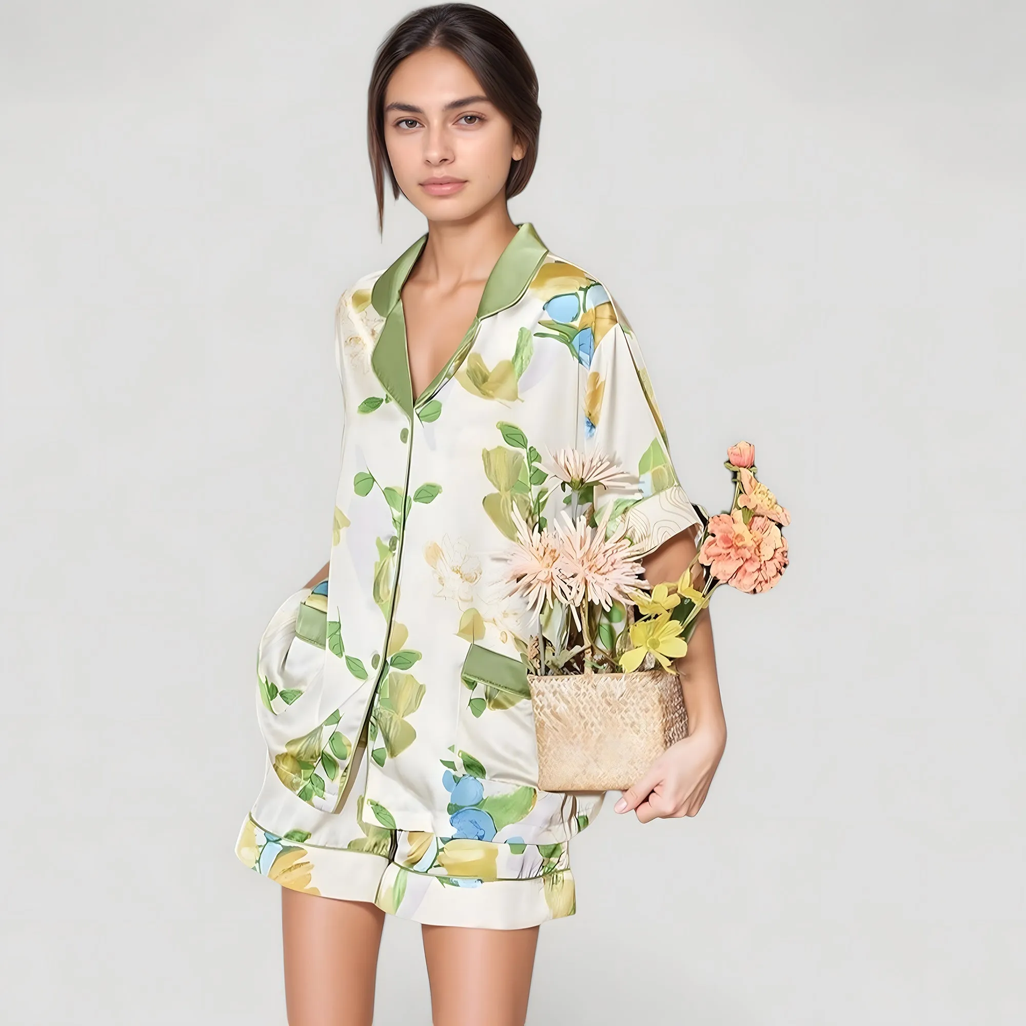 Anna-Kaci Lounge Women's Floral Print Pajama Set with Button-Up Short Sleeve Top and Matching Shorts sold by Anna-Kaci product image thumbnail 3