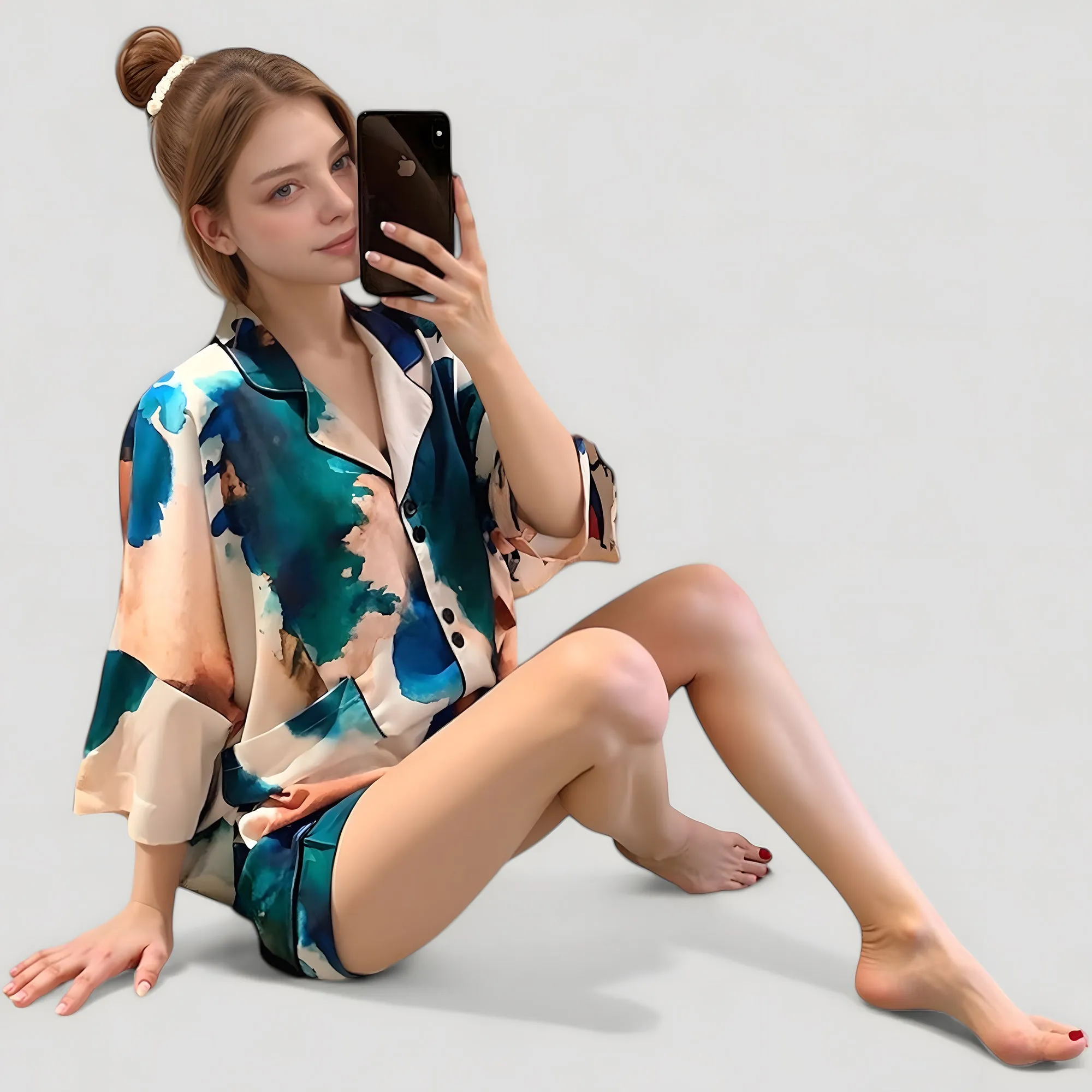 Anna-Kaci Lounge Women's Watercolor Print Pajama Set with Notch Collar Button Up Short Sleeve Top and Matching Relaxed Shorts sold by Anna-Kaci product image thumbnail 5