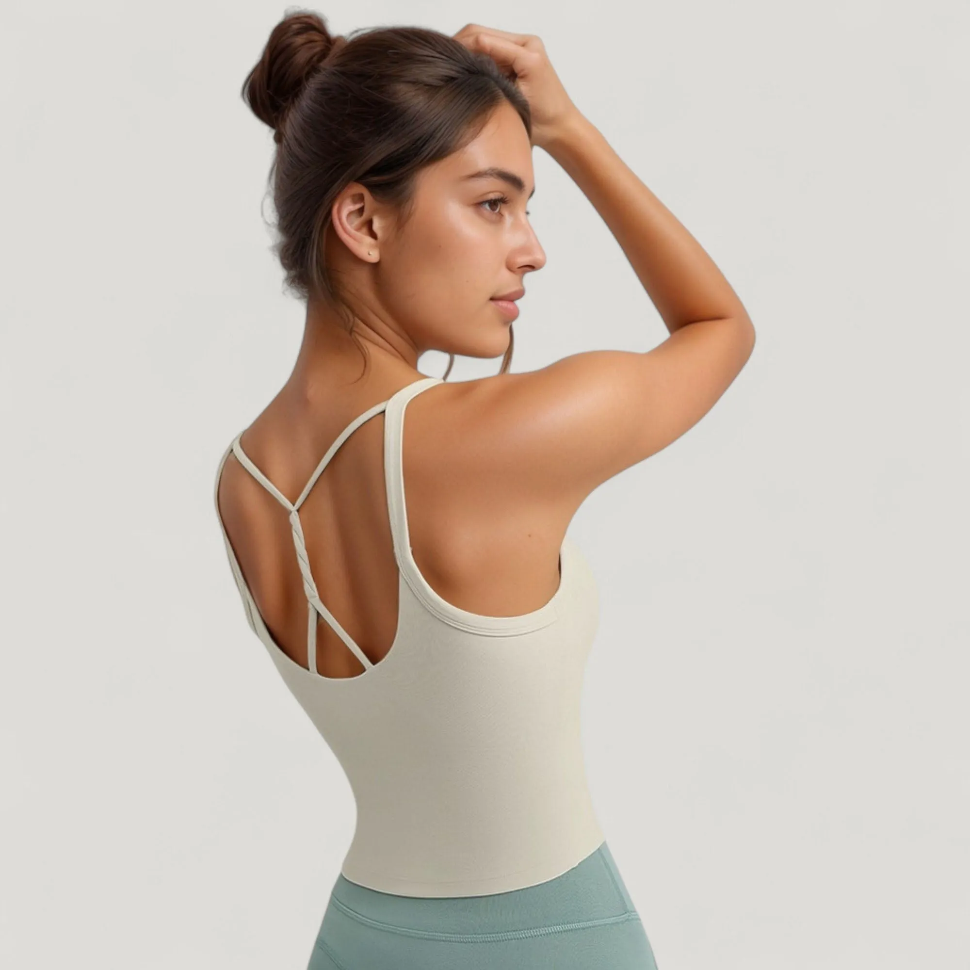 Anna-Kaci Active Women's Strappy Back Longline Activewear Tank Top with Scoop Neckline and Built-In Bra Support sold by Anna-Kaci product image thumbnail 3
