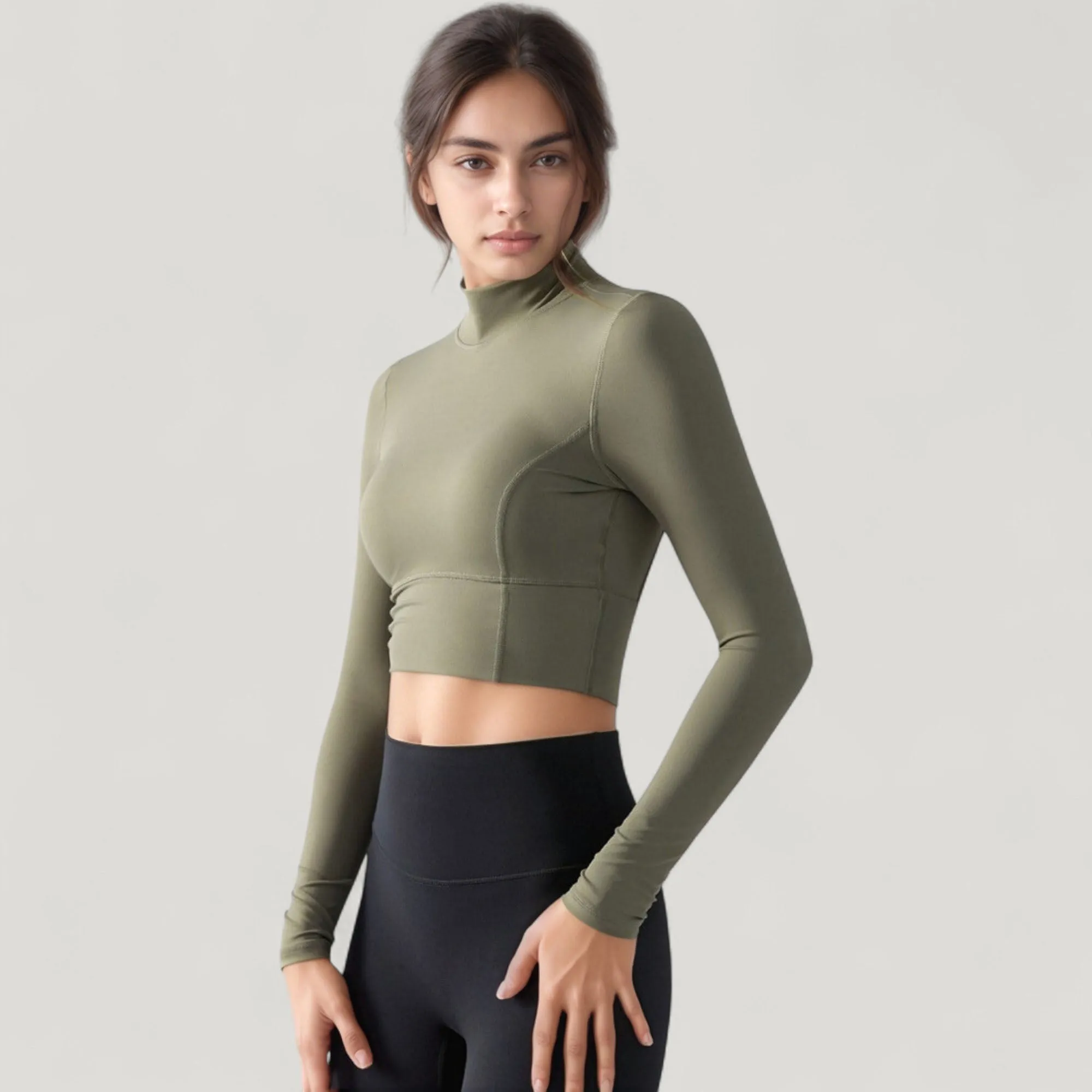 Anna-Kaci Active Women's Long Sleeve Crop Top with High Neck and Open Back Design sold by Anna-Kaci product image thumbnail 2