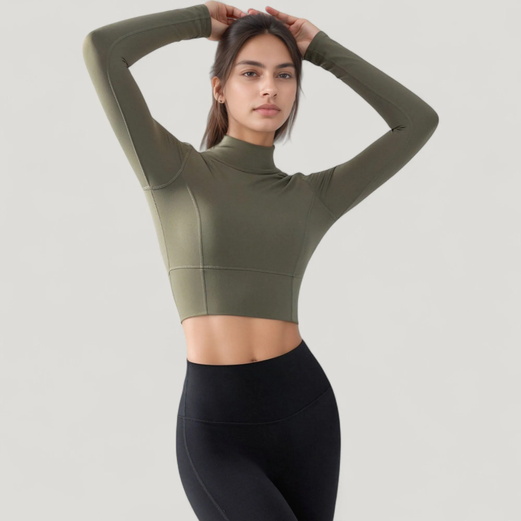 Anna-Kaci Active Women's Long Sleeve Crop Top with High Neck and Open Back Design sold by Anna-Kaci product image thumbnail 3