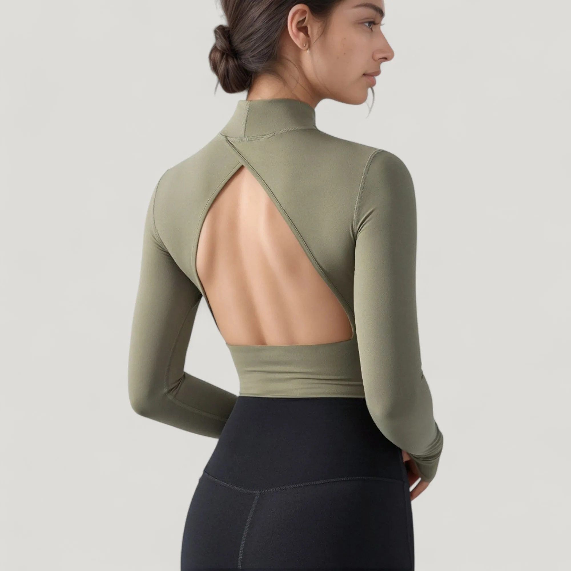 Anna-Kaci Active Women's Long Sleeve Crop Top with High Neck and Open Back Design sold by Anna-Kaci product image thumbnail 4
