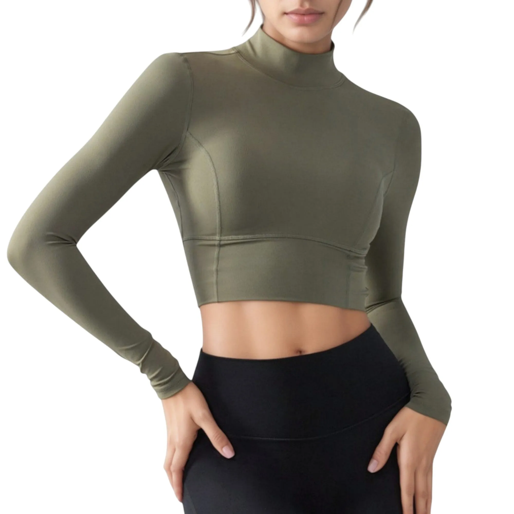 Anna-Kaci Active Women's Long Sleeve Crop Top with High Neck and Open Back Design sold by Anna-Kaci