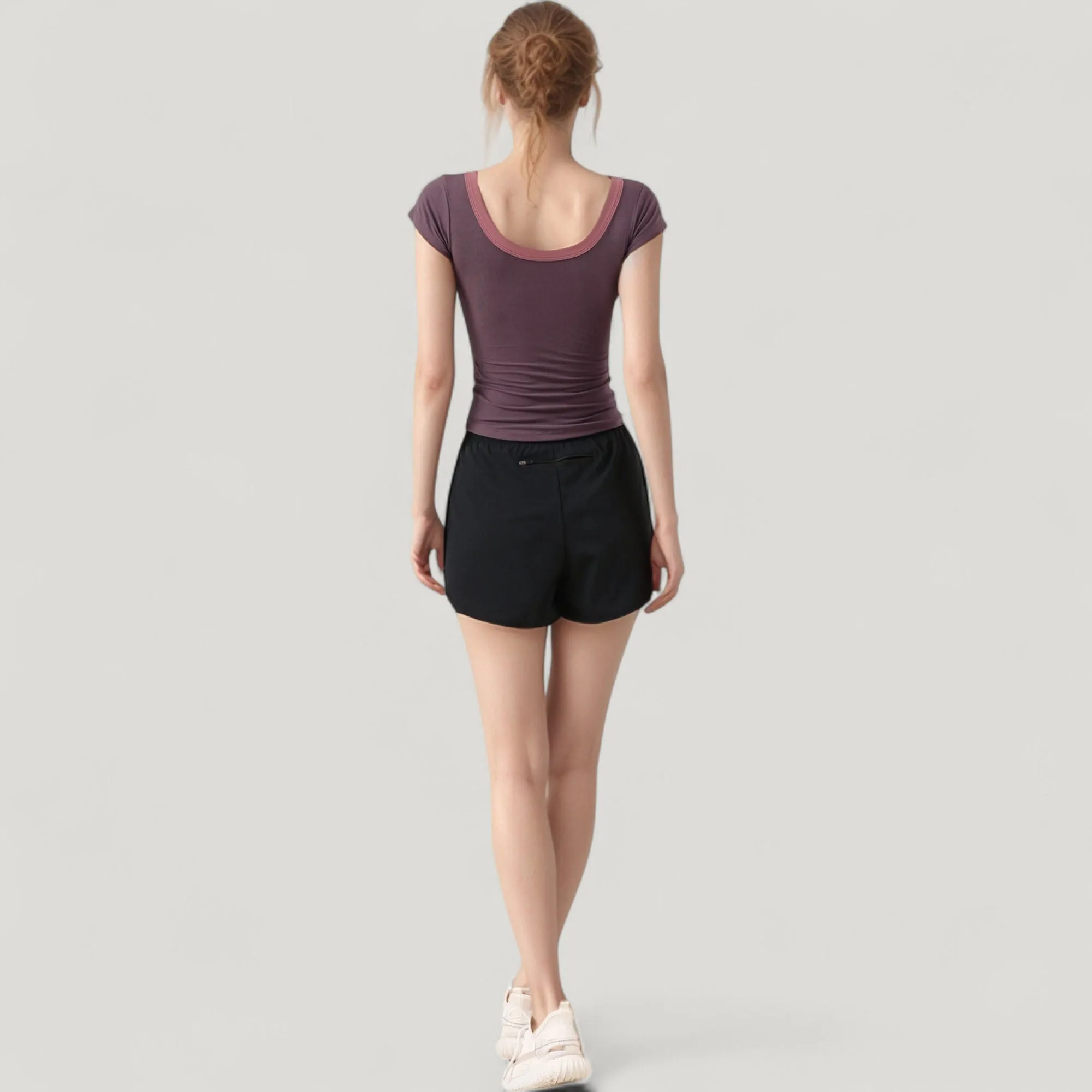 Anna-Kaci Active Women's Scoop Neck Contrast Trim Fitted Short Sleeve Active Top sold by Anna-Kaci product image thumbnail 4