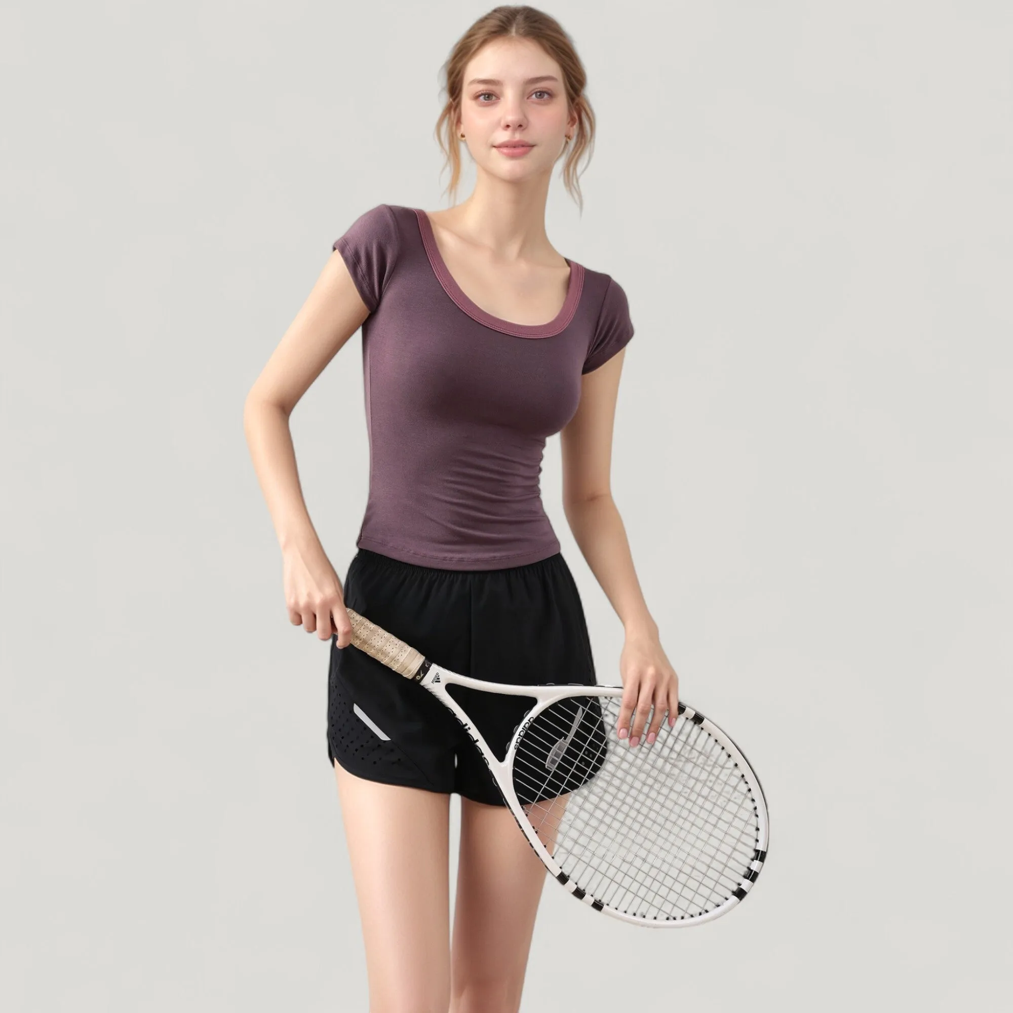 Anna-Kaci Active Women's Scoop Neck Contrast Trim Fitted Short Sleeve Active Top sold by Anna-Kaci product image thumbnail 5