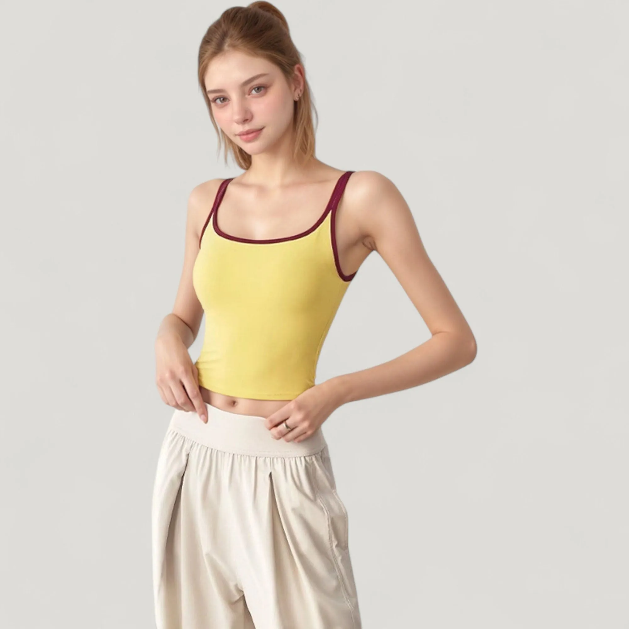 Anna-Kaci Active Women's Square Neck Contrast Trim Cropped Active Tank Top sold by Anna-Kaci product image thumbnail 3