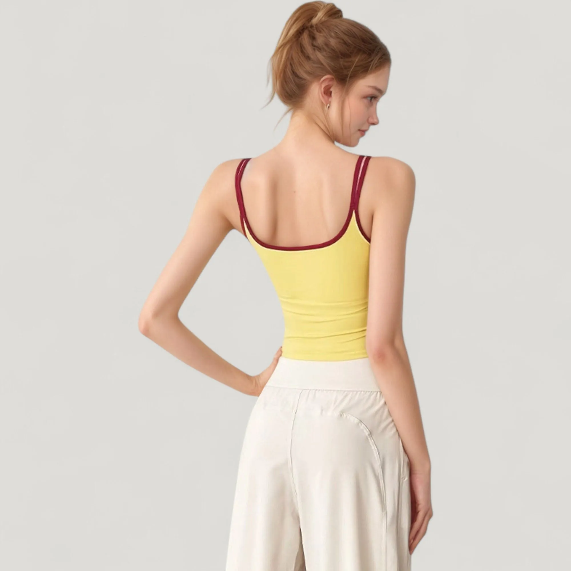 Anna-Kaci Active Women's Square Neck Contrast Trim Cropped Active Tank Top sold by Anna-Kaci product image thumbnail 4