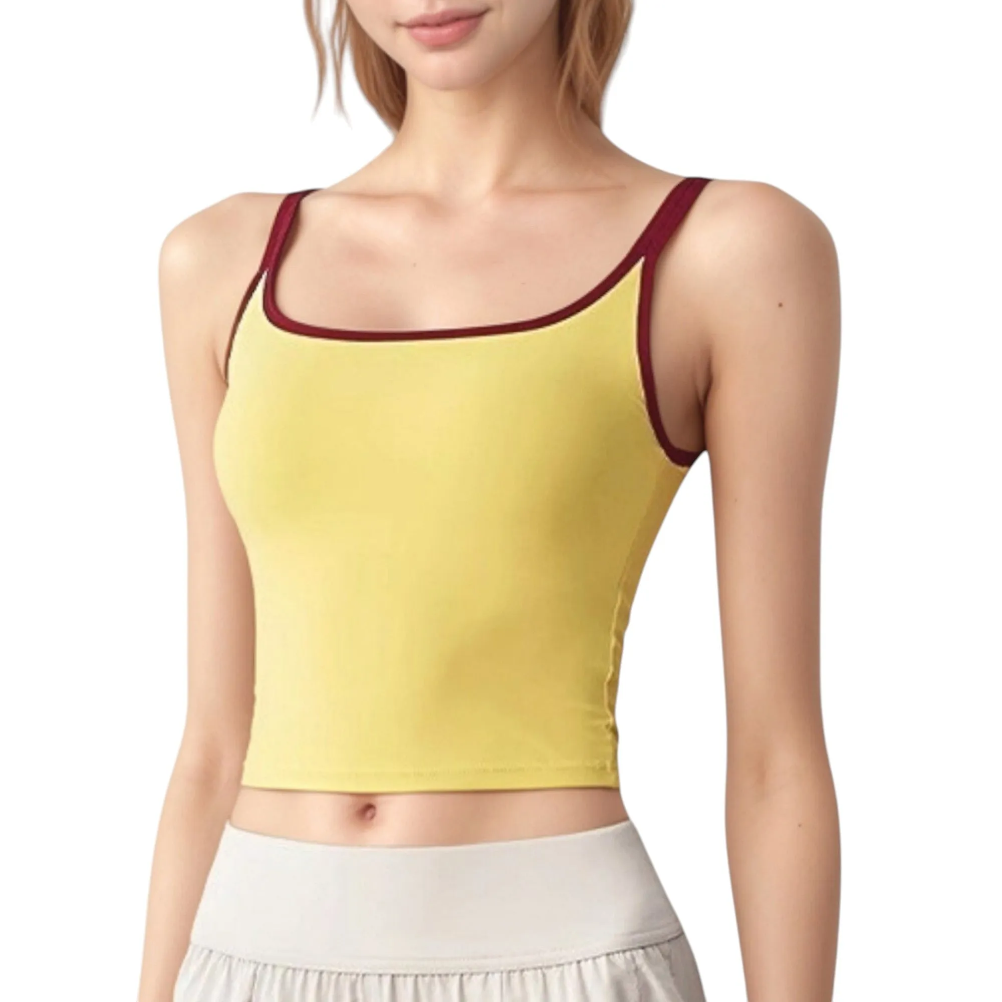 Anna-Kaci Active Women's Square Neck Contrast Trim Cropped Active Tank Top sold by Anna-Kaci