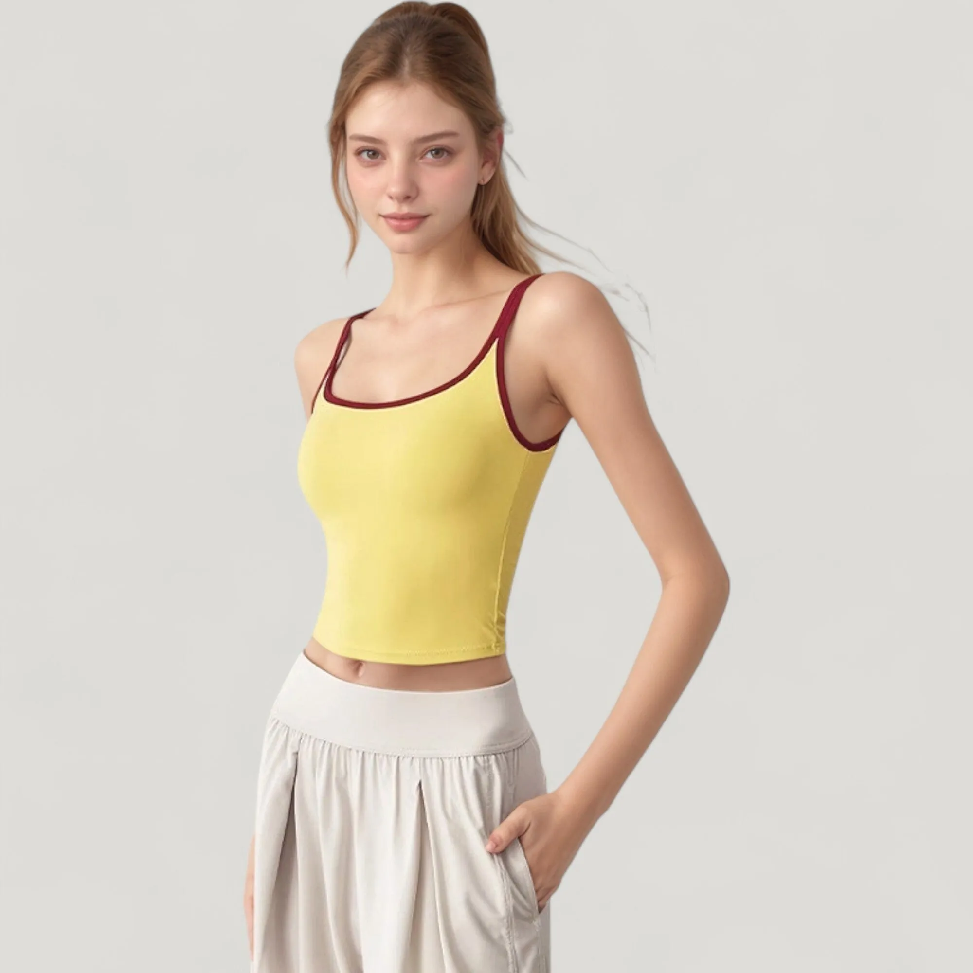 Anna-Kaci Active Women's Square Neck Contrast Trim Cropped Active Tank Top sold by Anna-Kaci product image thumbnail 5