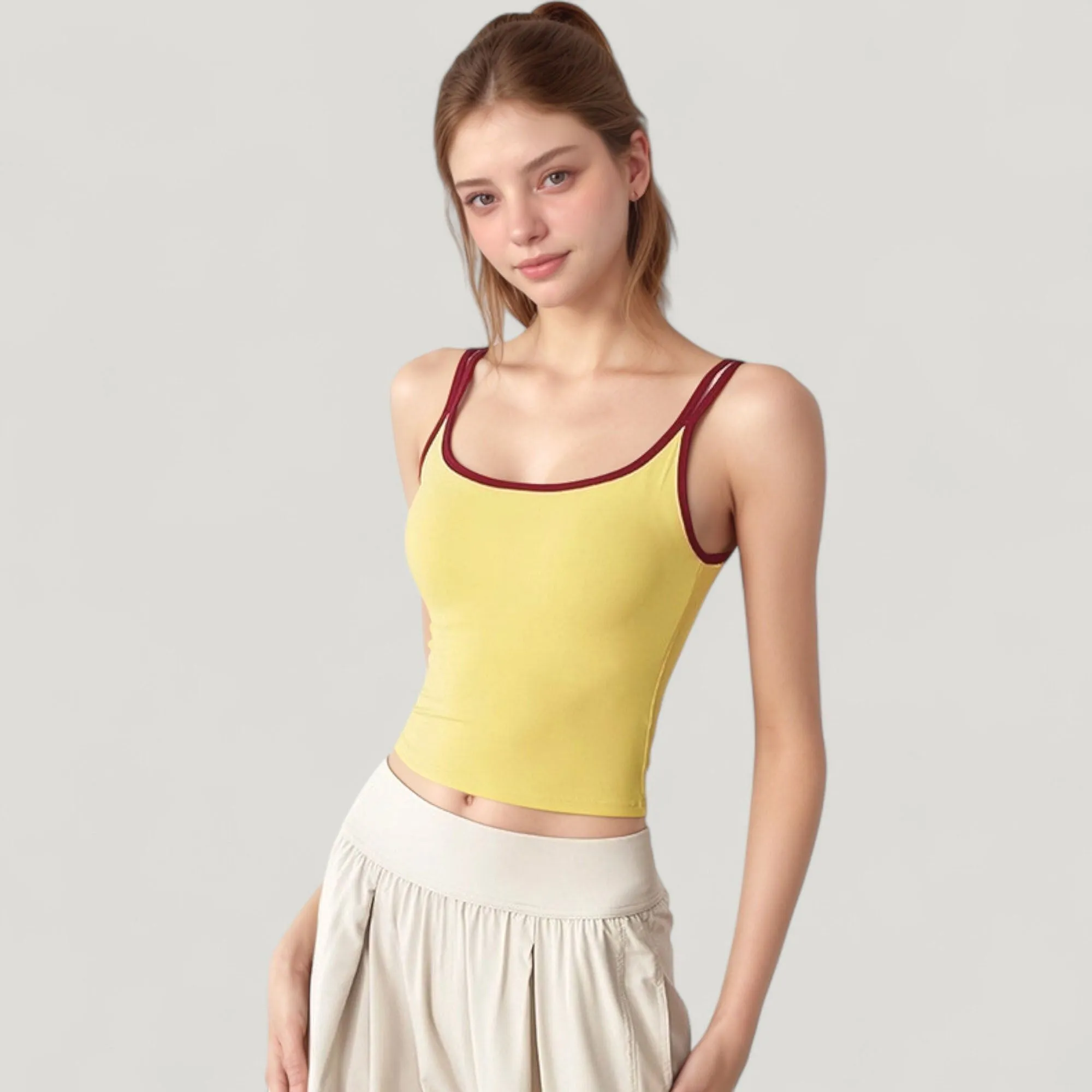 Anna-Kaci Active Women's Square Neck Contrast Trim Cropped Active Tank Top sold by Anna-Kaci product image thumbnail 2