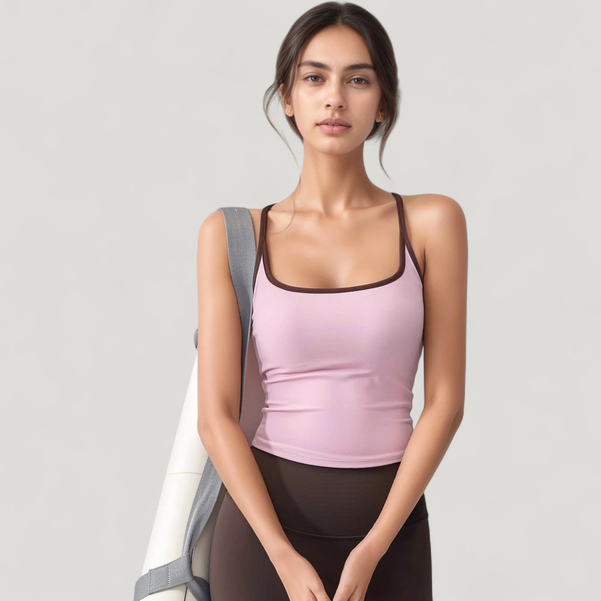 Anna-Kaci Active Women's Square Neck Fitted Crop Tank Top with Contrast Trim and Soft Stretch Fabric sold by Anna-Kaci product image thumbnail 5