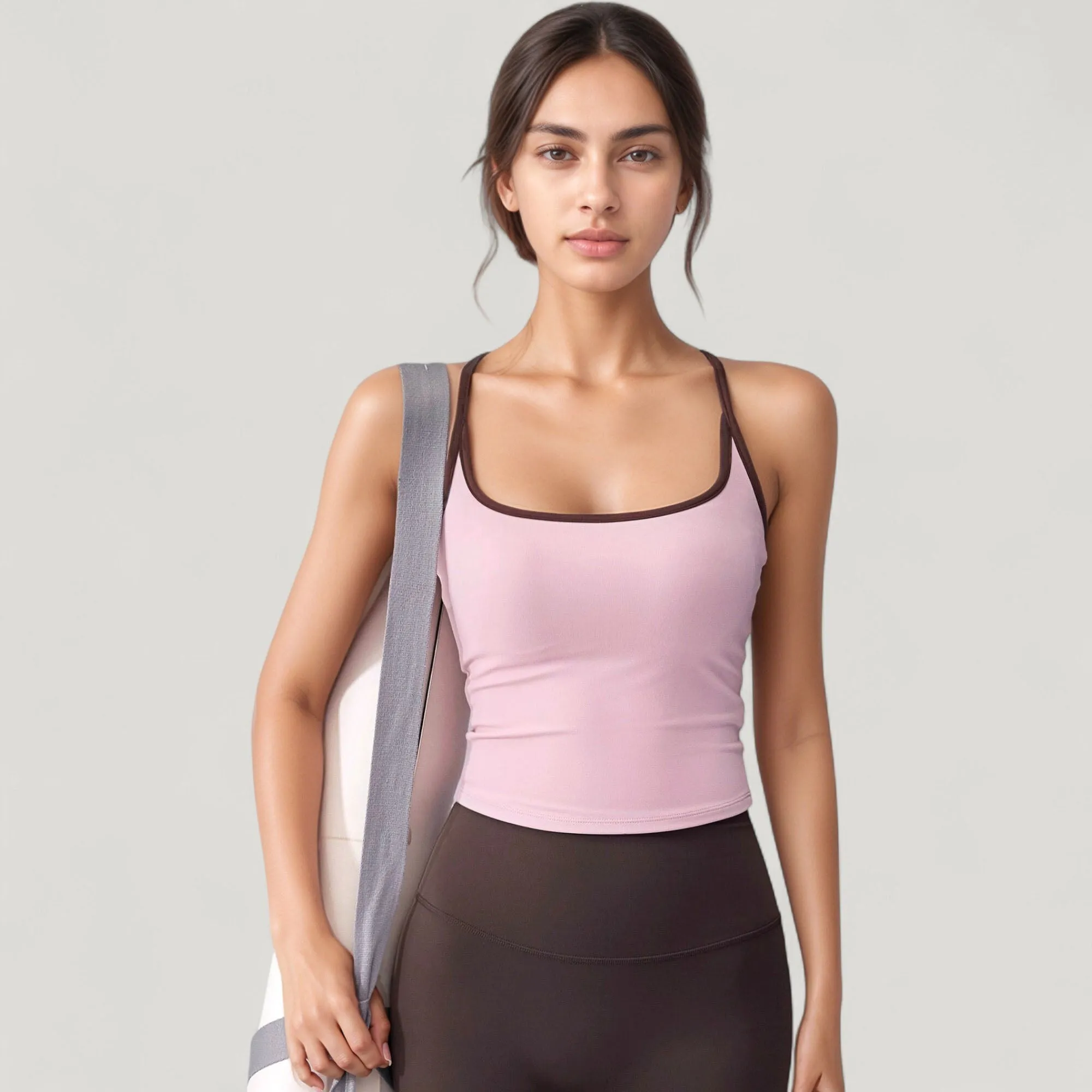 Anna-Kaci Active Women's Square Neck Fitted Crop Tank Top with Contrast Trim and Soft Stretch Fabric sold by Anna-Kaci product image thumbnail 2