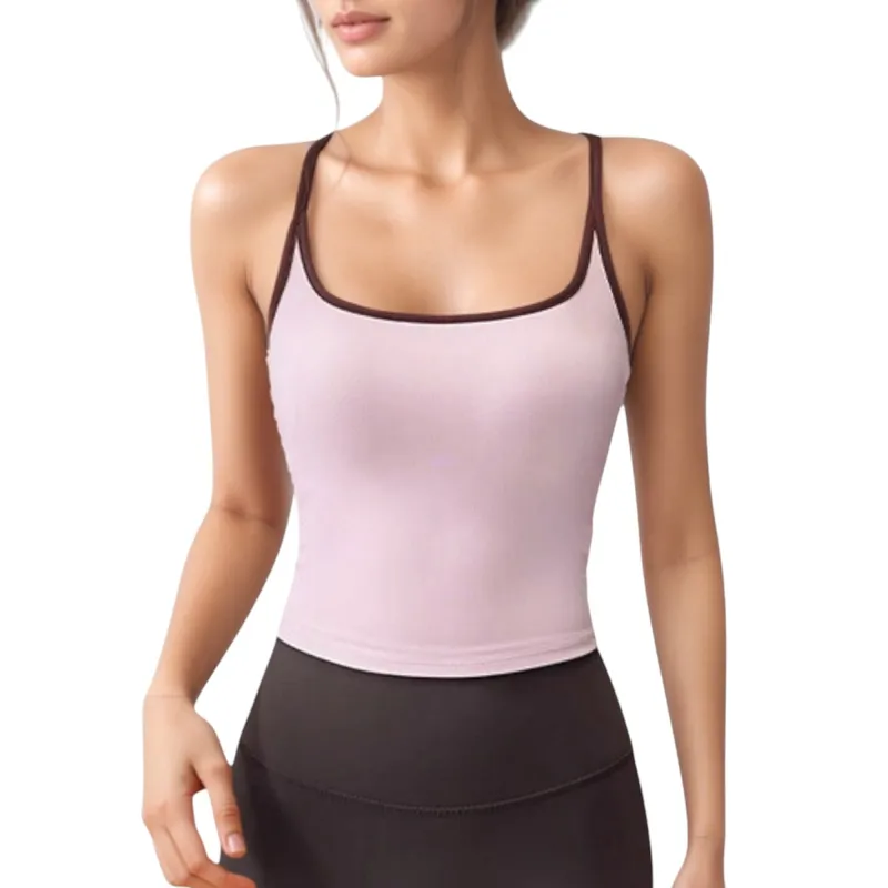 Anna-Kaci Active Women's Square Neck Fitted Crop Tank Top with Contrast Trim and Soft Stretch Fabric sold by Anna-Kaci
