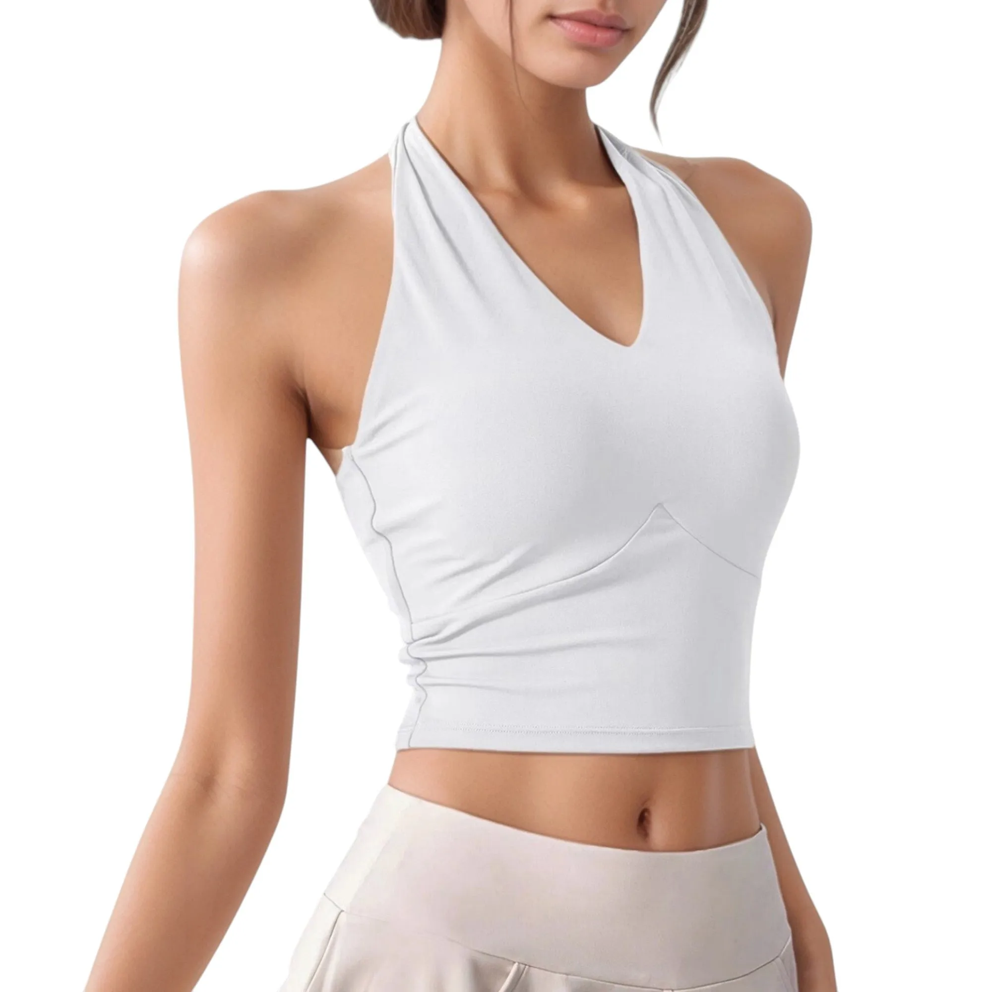 Anna-Kaci Active Women's Halter Neck Fitted Crop Top with Soft Stretch Fabric and Contoured Waist sold by Anna-Kaci