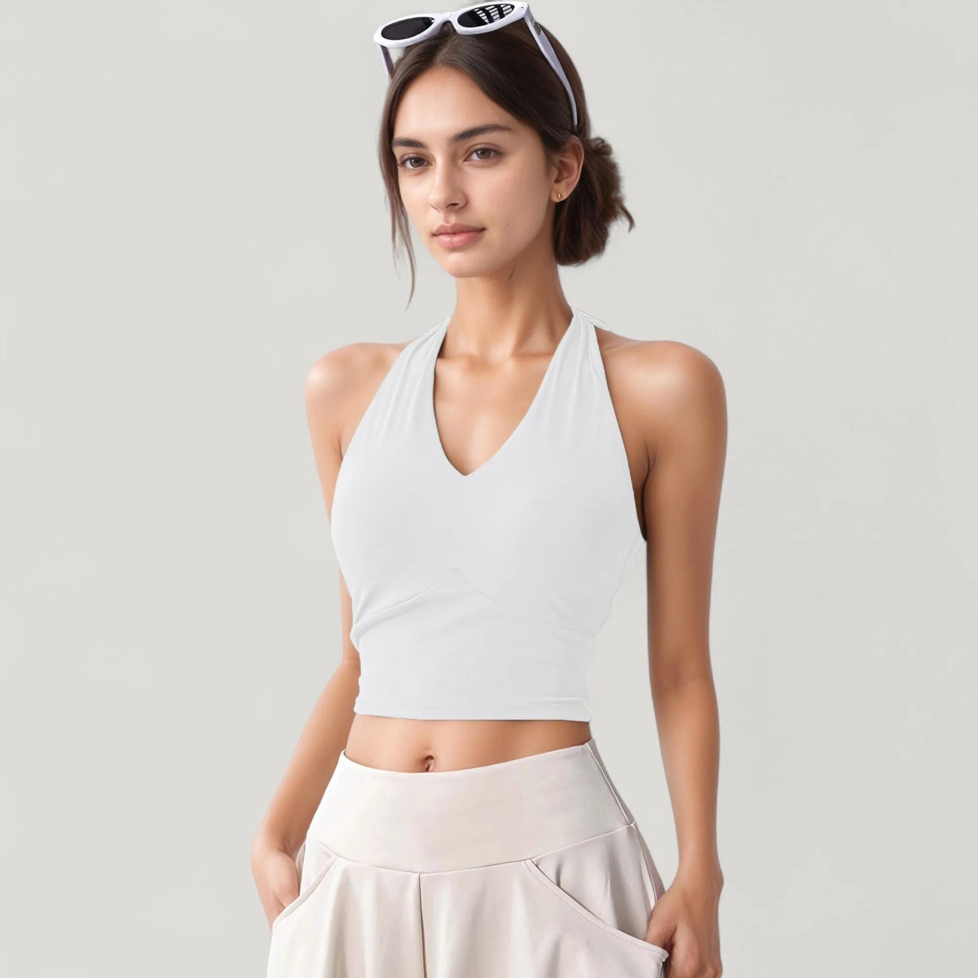 Anna-Kaci Active Women's Halter Neck Fitted Crop Top with Soft Stretch Fabric and Contoured Waist sold by Anna-Kaci product image thumbnail 2