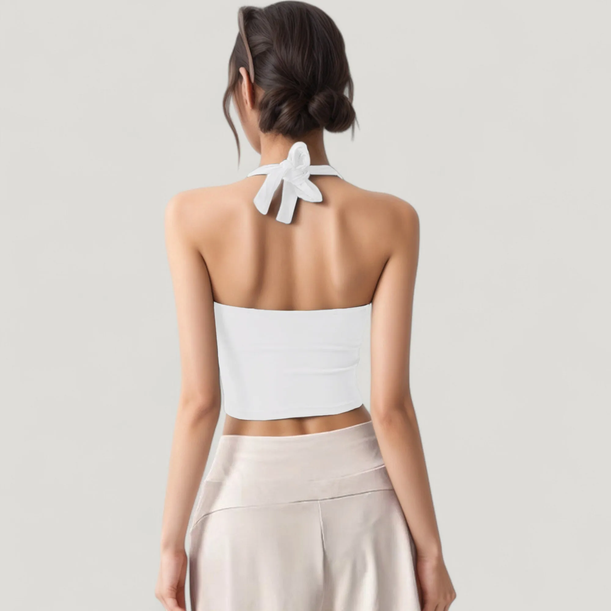 Anna-Kaci Active Women's Halter Neck Fitted Crop Top with Soft Stretch Fabric and Contoured Waist sold by Anna-Kaci product image thumbnail 3