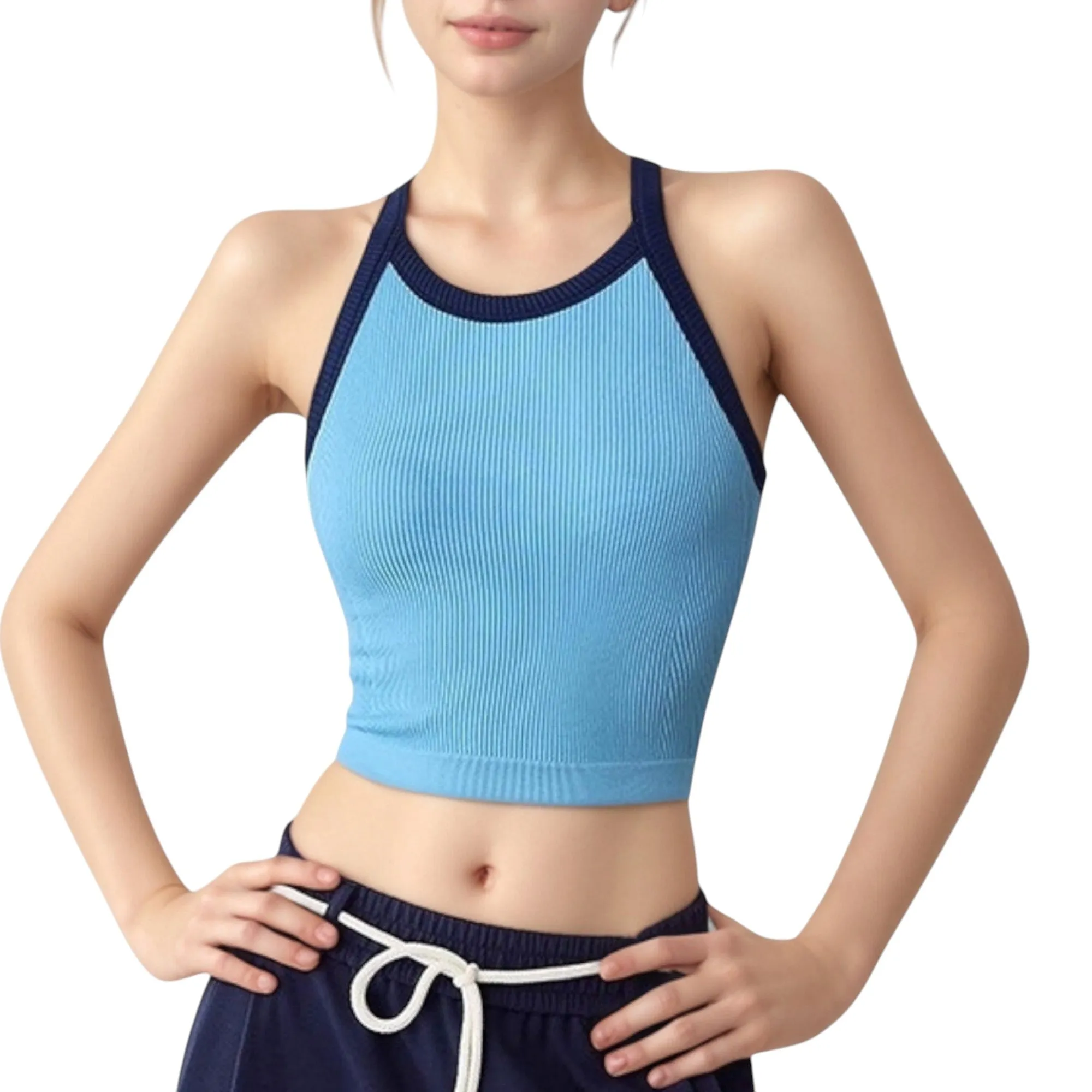 Anna-Kaci Active Women's Ribbed Racerback Cropped Tank Top with Contrast Trim and Fitted Stretch Fabric sold by Anna-Kaci